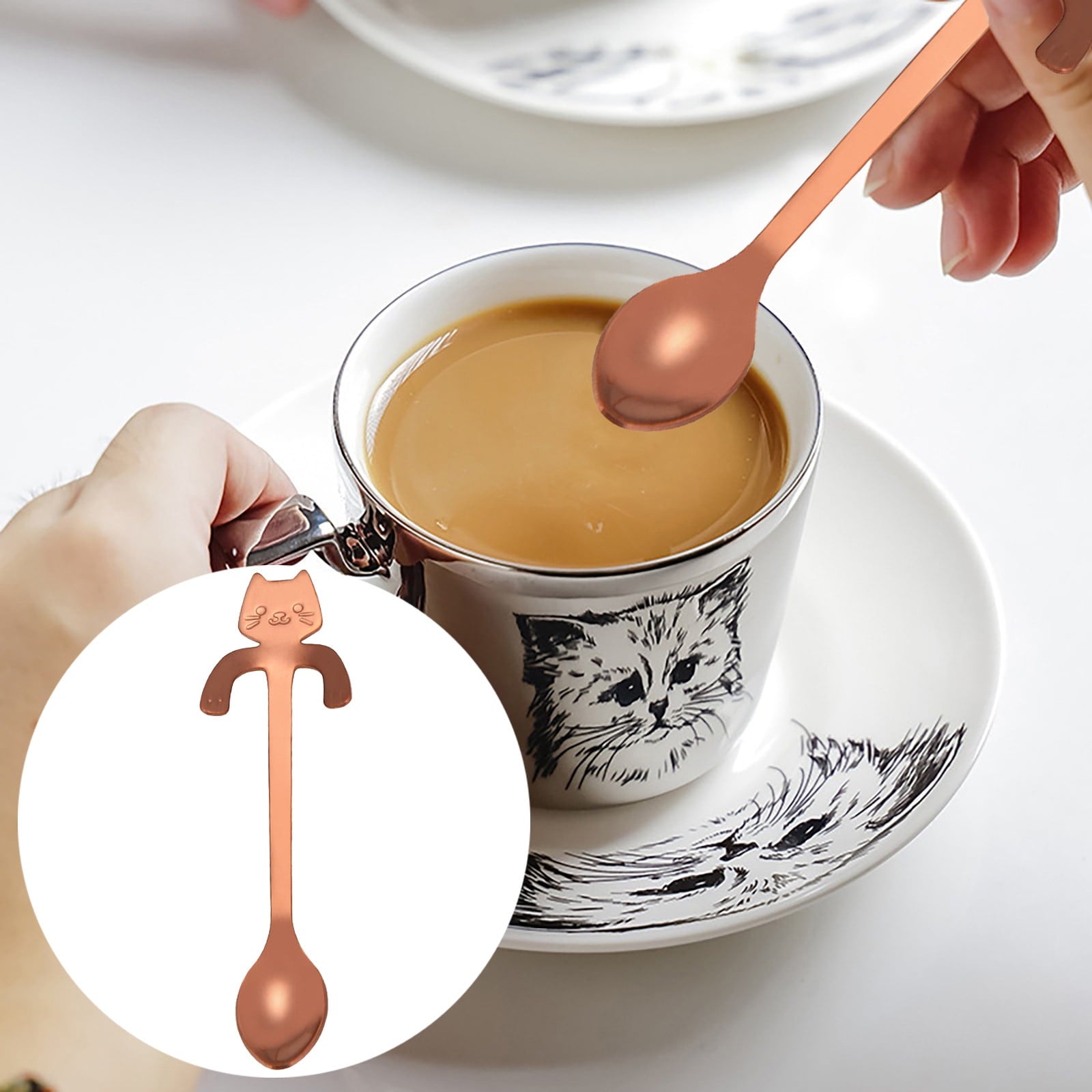JWDX Tableware Clearance! Cat Spoon Short Handle Spoons Flatware Coffee Drinking Tools Kitchen Gadge, Stainless Steel Bowl Promotion Include 1X Spoon C