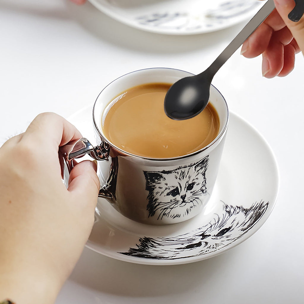 JWDX Tableware Clearance! Cat Spoon Short Handle Spoons Flatware Coffee Drinking Tools Kitchen Gadge, Stainless Steel Bowl Promotion Include 1X Spoon E