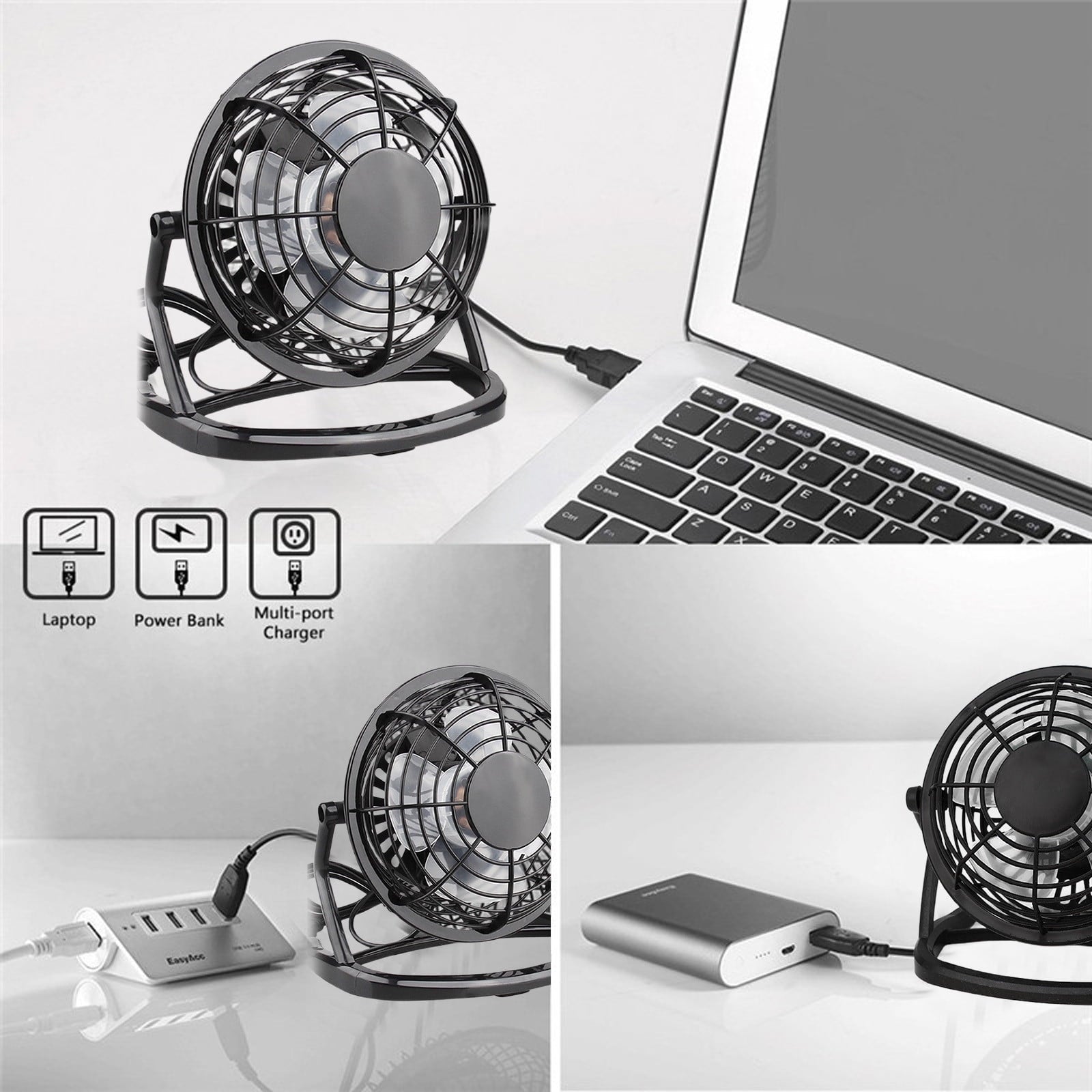 4 Inch USB Desk Fan Portable Mini Personal Cooling Fan for Office Dorm Computer Table Quiet Operation 3 Speed Adjustable Clip On Design Battery or Plug In