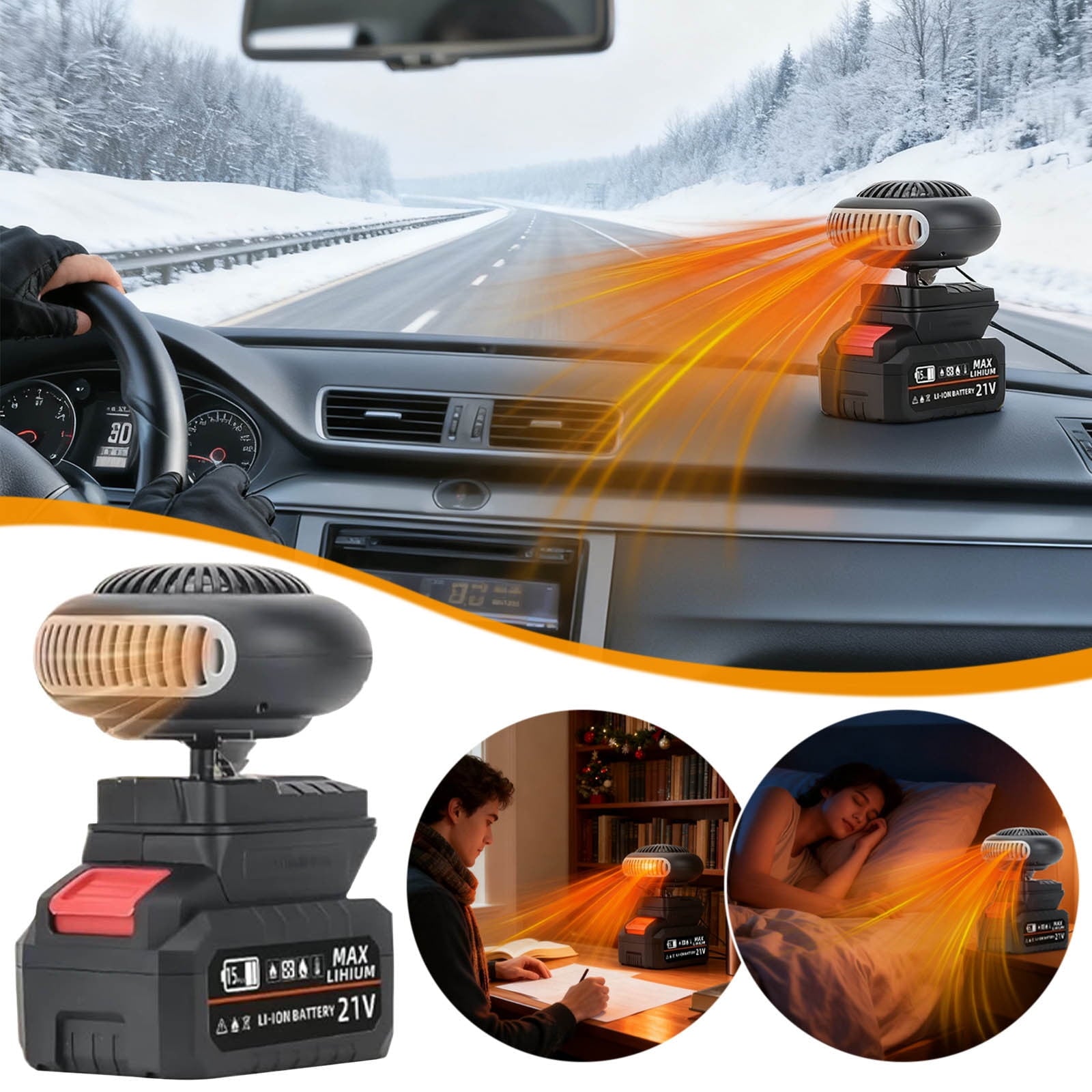 Portable Lithium Battery Fan with 3-in-1 Heating and Defogging,Large-Capacity Battery for Home,Car,or Outdoors,Safe Overheat Protection with Multiple Settings,Provides Instant Warmth Anywhere Section B10 (UK regulations)