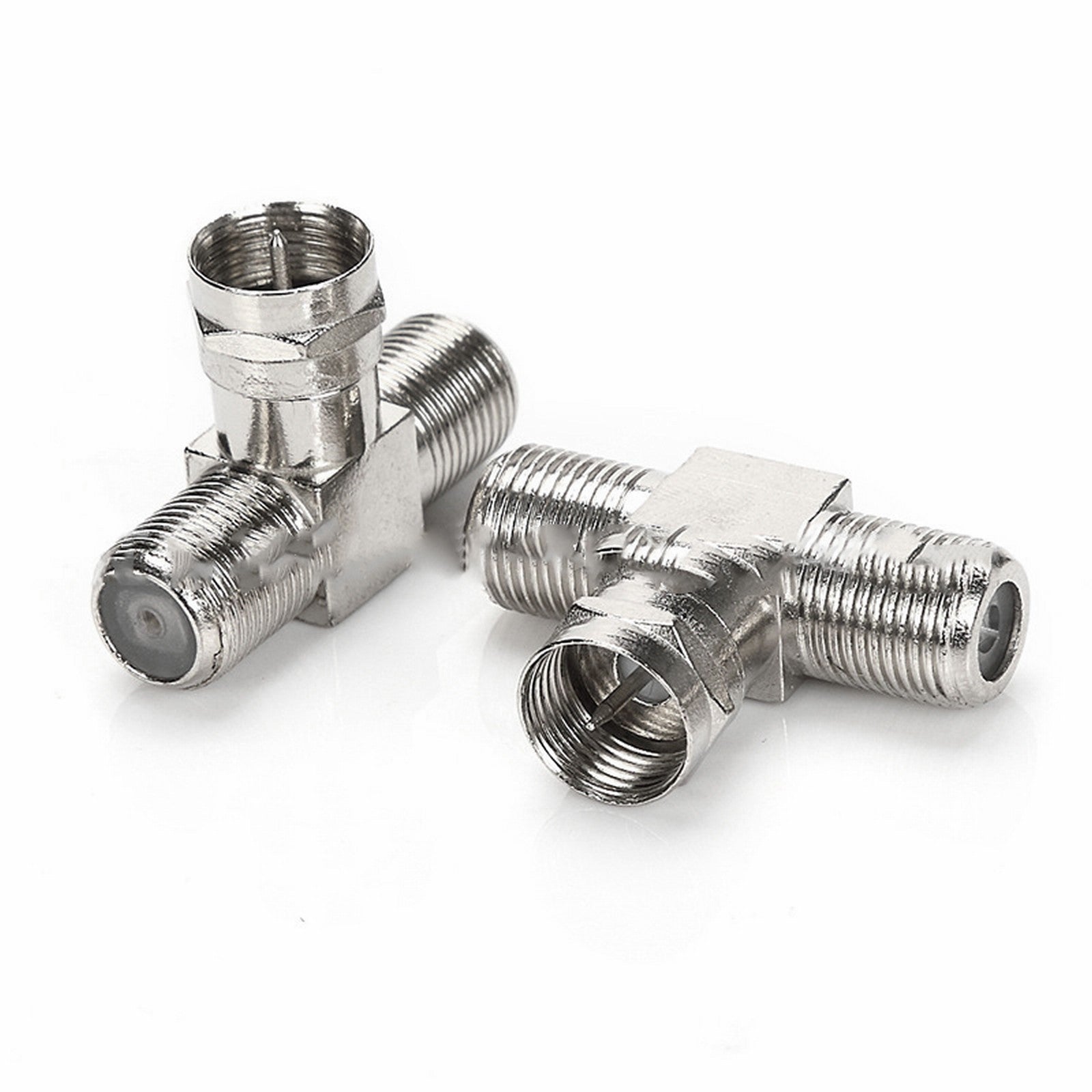 Coaxial Cable Splitter, TV Splitter 2 in 1 Out 2-Pack F Type RG6 Male to 2 F Female 3 Way Cable Splitter Coax T Connector Adapter for Video VCR Antenna Cable Satellite, 2 Pcs, 1.22 Inches 1.22" Silver