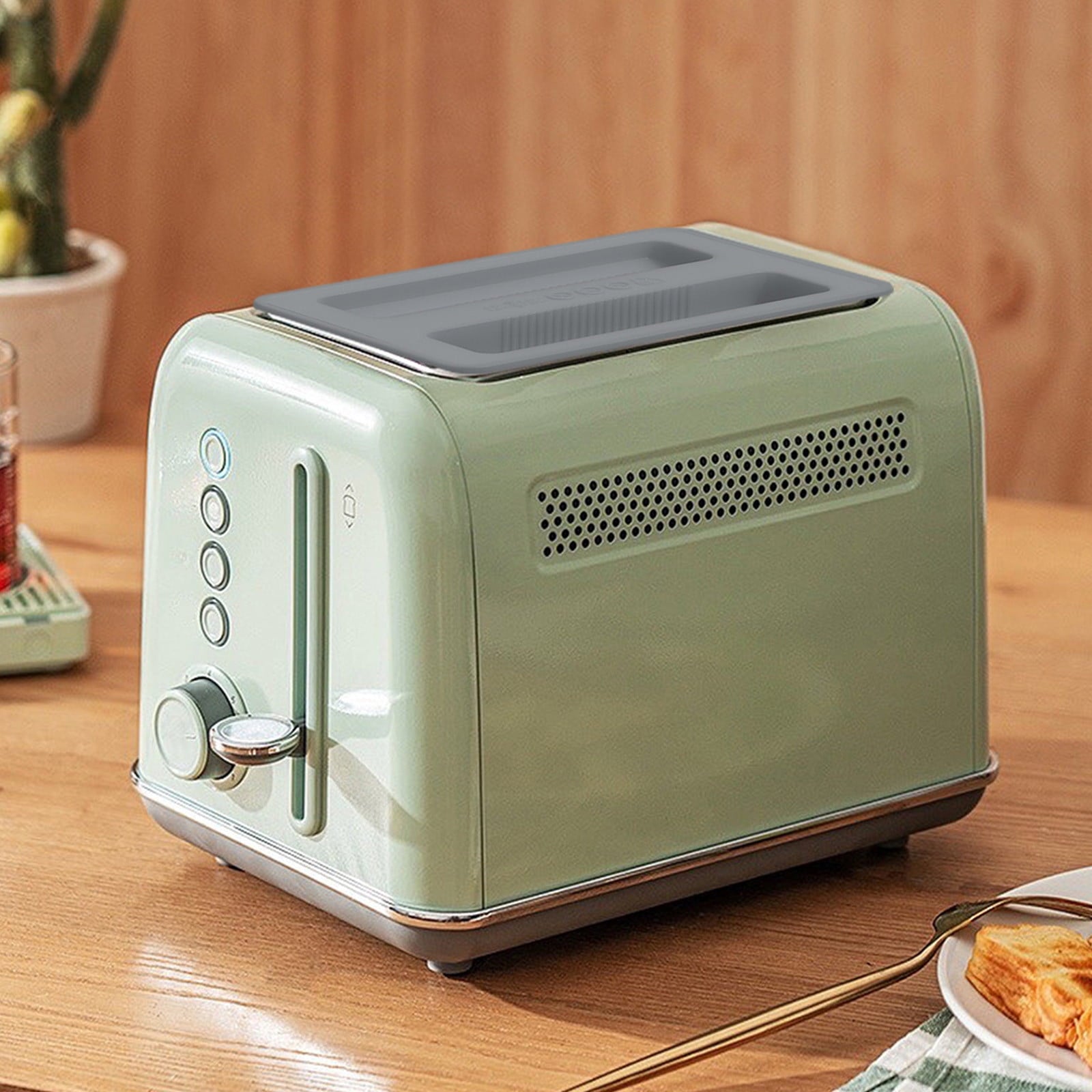 Silicone Toaster Cover 2 Slice Wide Slot,Reusable Heat Resistance Bread Machine Topper Cover,Dirt Proof Sandwich Accessories That Fit Most Toasters,Simple Design Easy to Clean & Wipe Gray