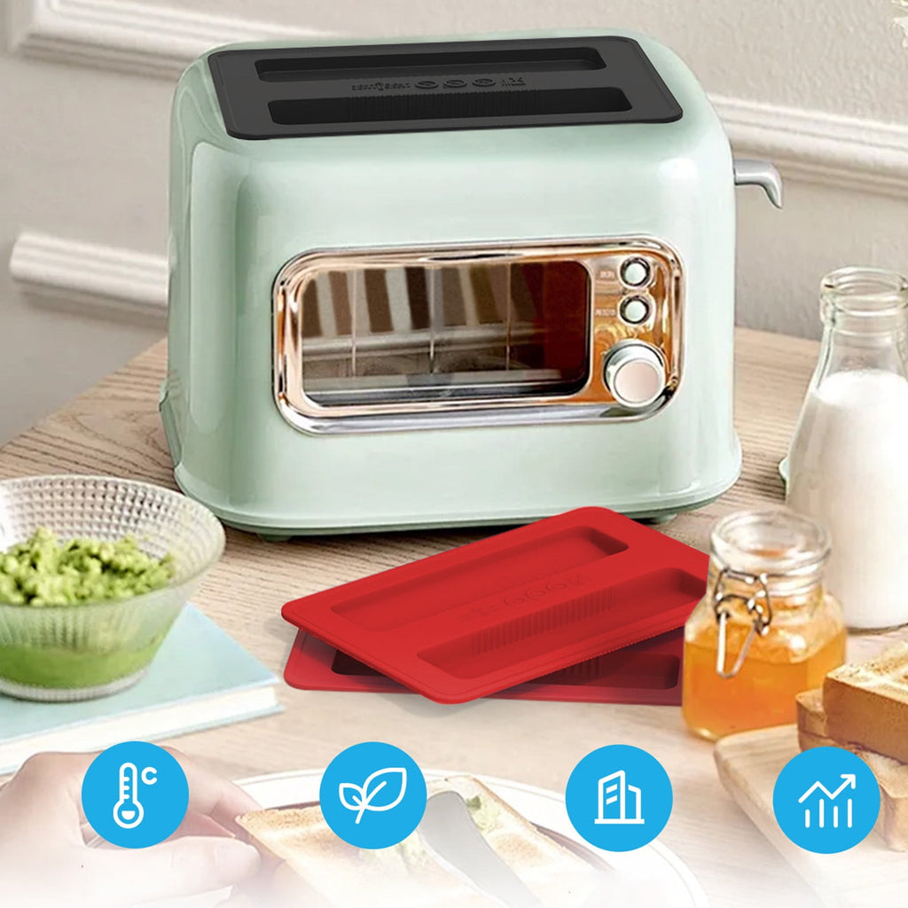 Silicone Toaster Cover 2 Slice Wide Slot,Reusable Heat Resistance Bread Machine Topper Cover,Dirt Proof Sandwich Accessories That Fit Most Toasters,Simple Design Easy to Clean & Wipe Red