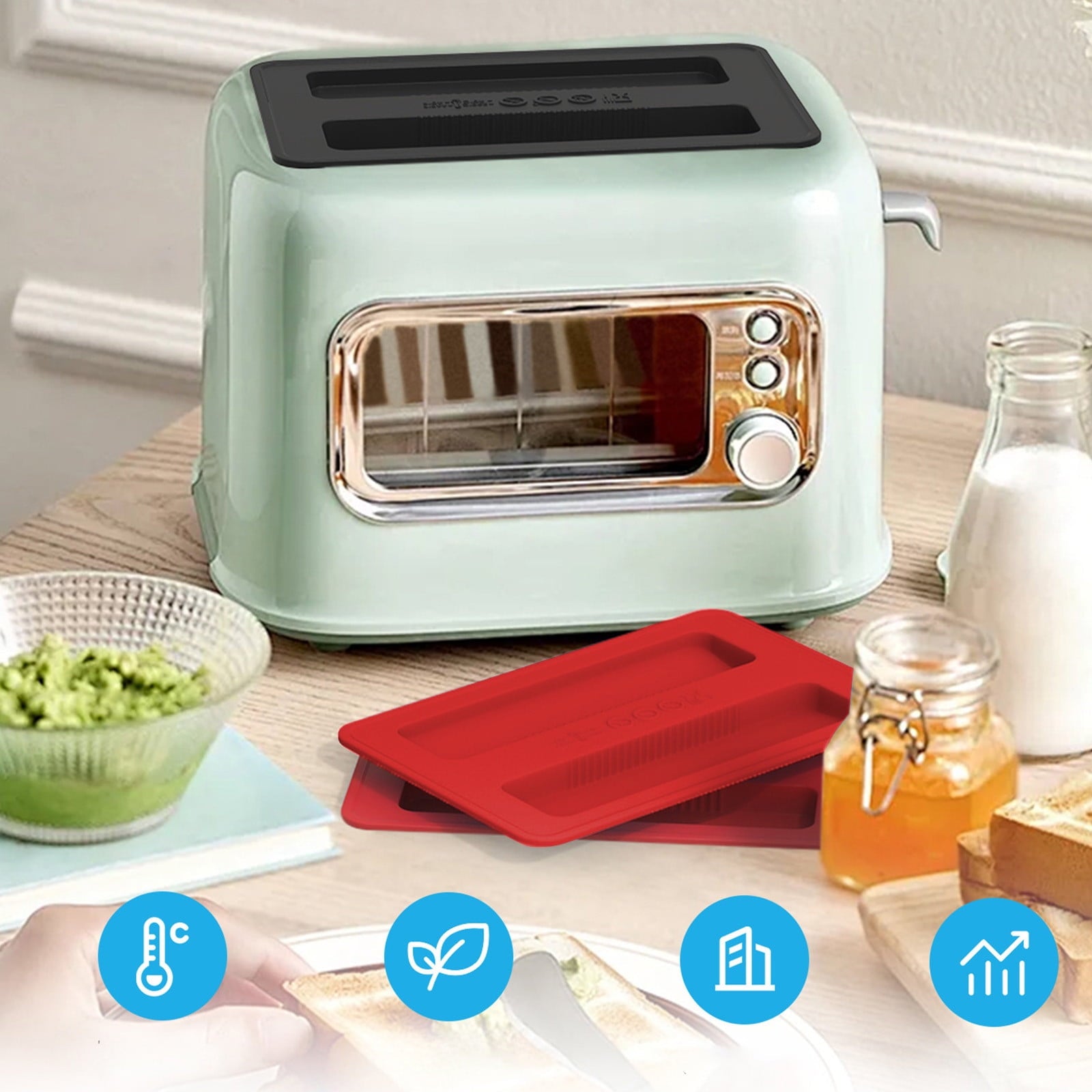 Silicone Toaster Cover 2 Slice Wide Slot,Reusable Heat Resistance Bread Machine Topper Cover,Dirt Proof Sandwich Accessories That Fit Most Toasters,Simple Design Easy to Clean & Wipe Red