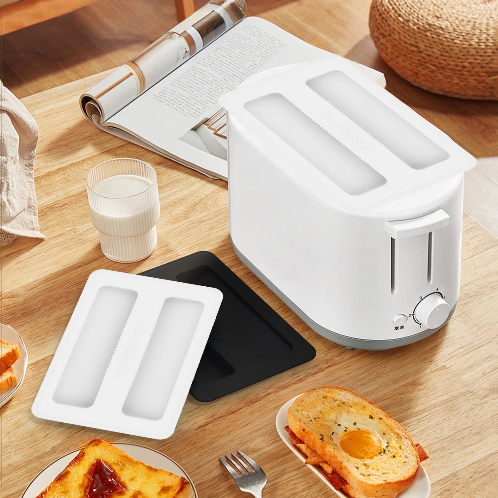 Silicone Toaster Cover 2 Slice Wide Slot,Reusable Heat Resistance Bread Machine Topper Cover,Dirt Proof Sandwich Accessories That Fit Most Toasters,Simple Design Easy to Clean & Wipe White
