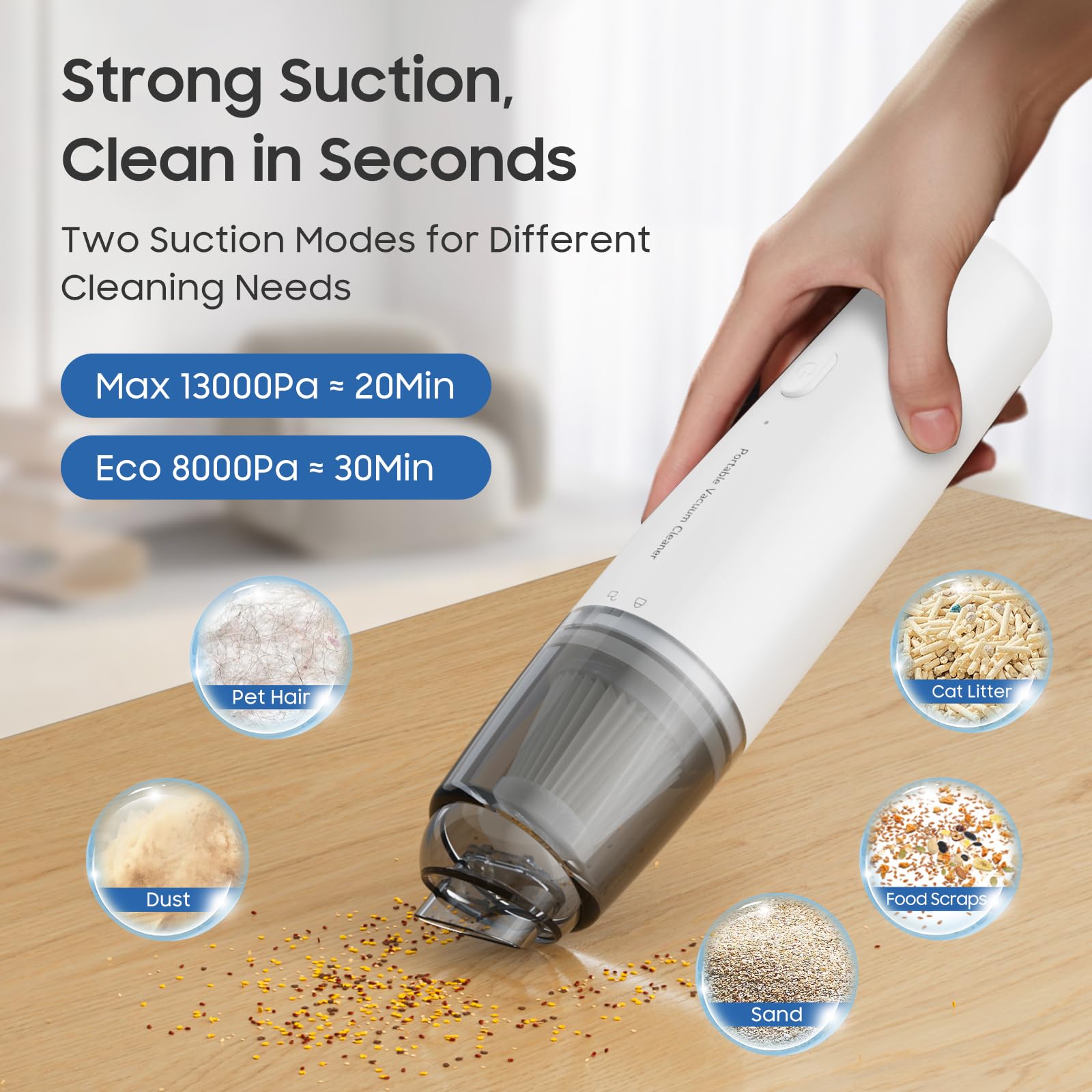 Handheld Vacuum Cleaner - Cordless Vacuum Cleaner - Car Vacuum Cleaner - Portable Vacuum Cleaner - Handheld Vacuum Cleaner - USB Rechargeable - Strong Suction - Washable Filter - Includes 2 Filters - Cordless - Mini Vacuum Cleaner - Bagless - Compact - Wh