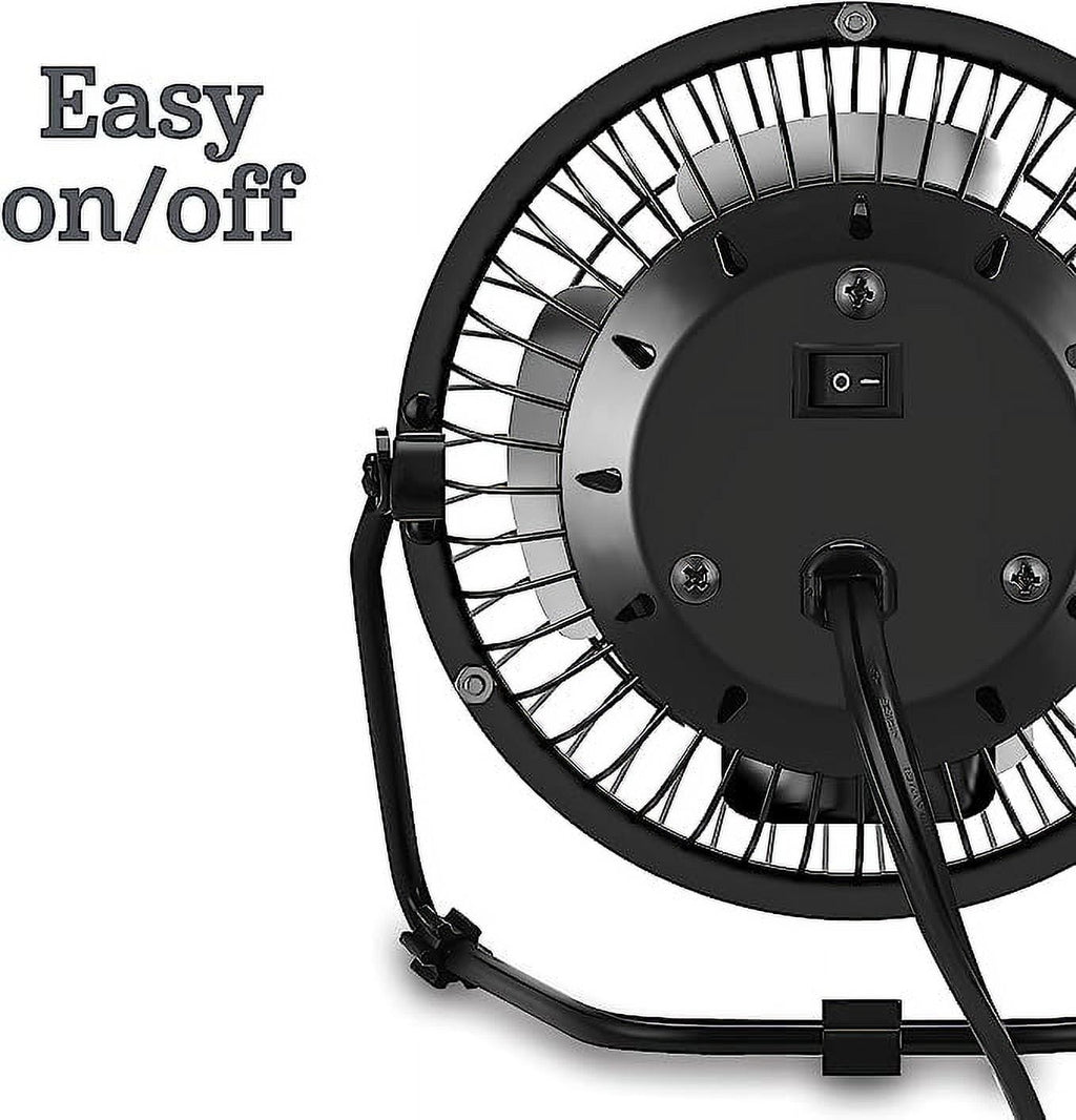 Tutuviw 4 Inch USB Desk Fan,Small and Quiet,Powerful USB Powered Portable Fan,Strong Airflow,Mini Metal USB Fan,360°Rotation,Personal Cooling Fan with 2 Speed for Home Office Black