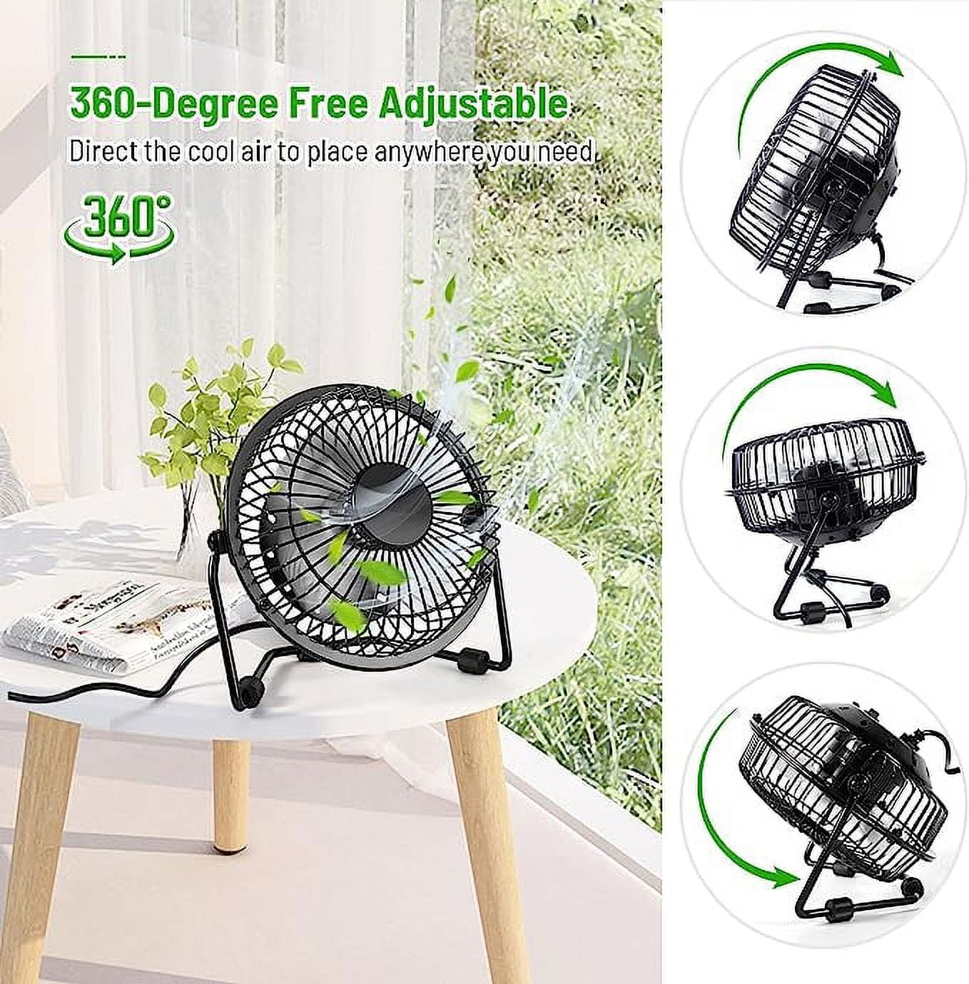 Tutuviw 4 Inch USB Desk Fan,Small and Quiet,Powerful USB Powered Portable Fan,Strong Airflow,Mini Metal USB Fan,360°Rotation,Personal Cooling Fan with 2 Speed for Home Office,Black Blue