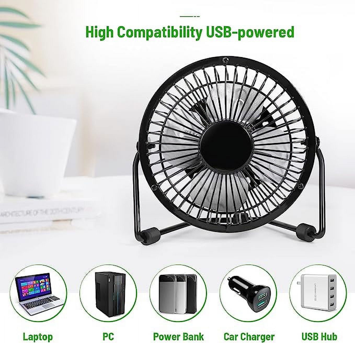 Tutuviw 4 Inch USB Desk Fan,Small and Quiet,Powerful USB Powered Portable Fan,Strong Airflow,Mini Metal USB Fan,360°Rotation,Personal Cooling Fan with 2 Speed for Home Office,Black Blue