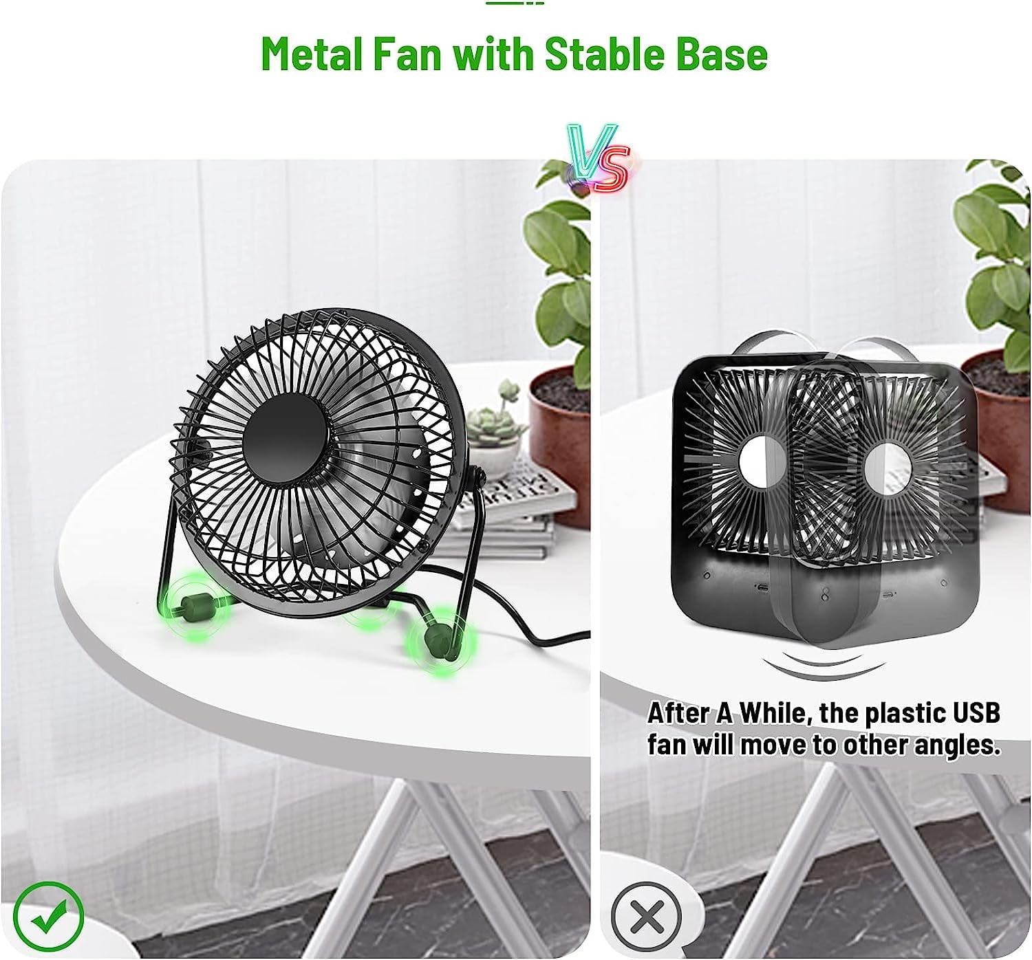 Tutuviw 4 Inch USB Desk Fan,Small and Quiet,Powerful USB Powered Portable Fan,Strong Airflow,Mini Metal USB Fan,360°Rotation,Personal Cooling Fan with 2 Speed for Home Office,Black Pink