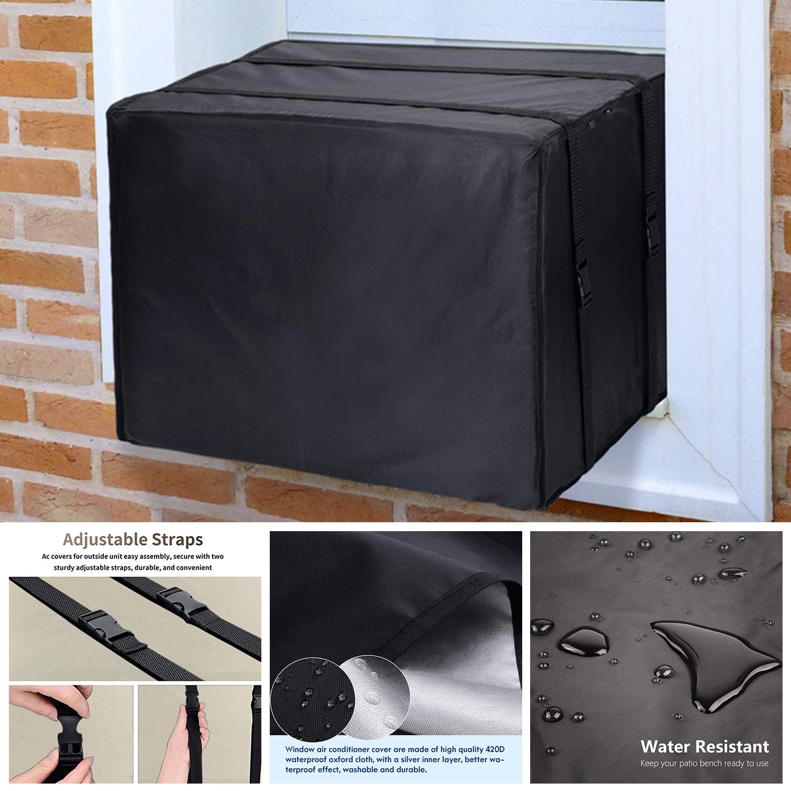 Cheers.US Window Air Conditioner Cover Outdoor, Outside Window AC Unit Cover Black Dust-Proof Waterproof AC Cover Outdoor Window AC Protection Cover XL Black