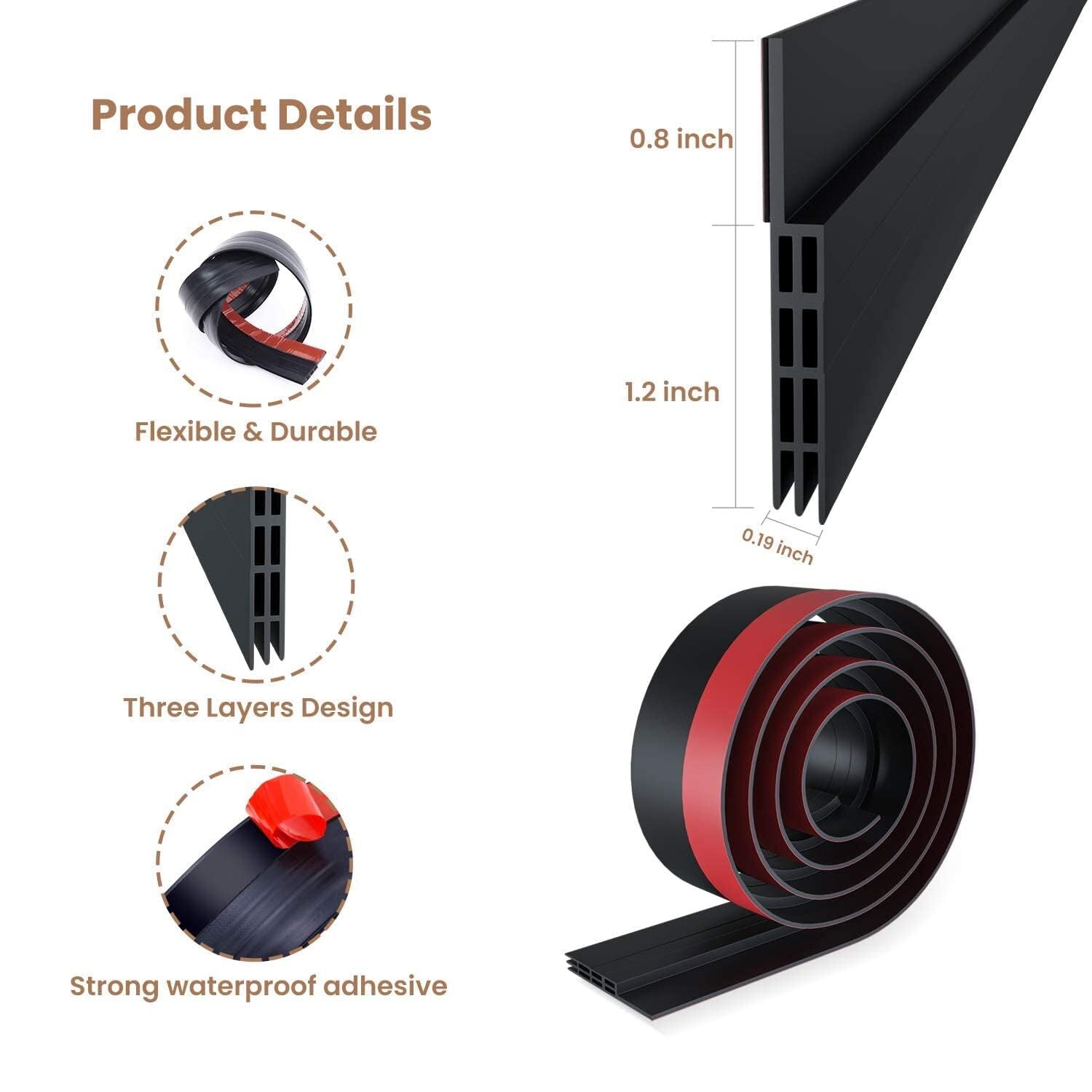 Door Draft Stopper, 37 Inch Under Door Sweep Bottom Blocker with Rubber Seal Strip, Under Door Seal for Exterior/Interior, Soundproof Weather Stripping Door Seal(White) 2PC Brown