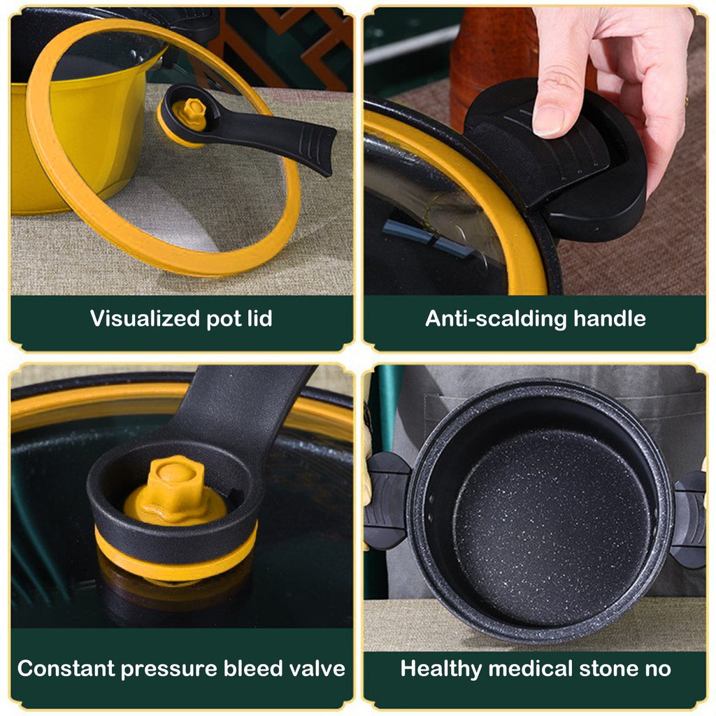 Nonstick Ceramic Coated Sauce Pan with Lid, Crock Pot with Twist & Lock Handles, Micro Pressure Cooker Versatile Cookware for Stovetops, Easy to Clean Yellow