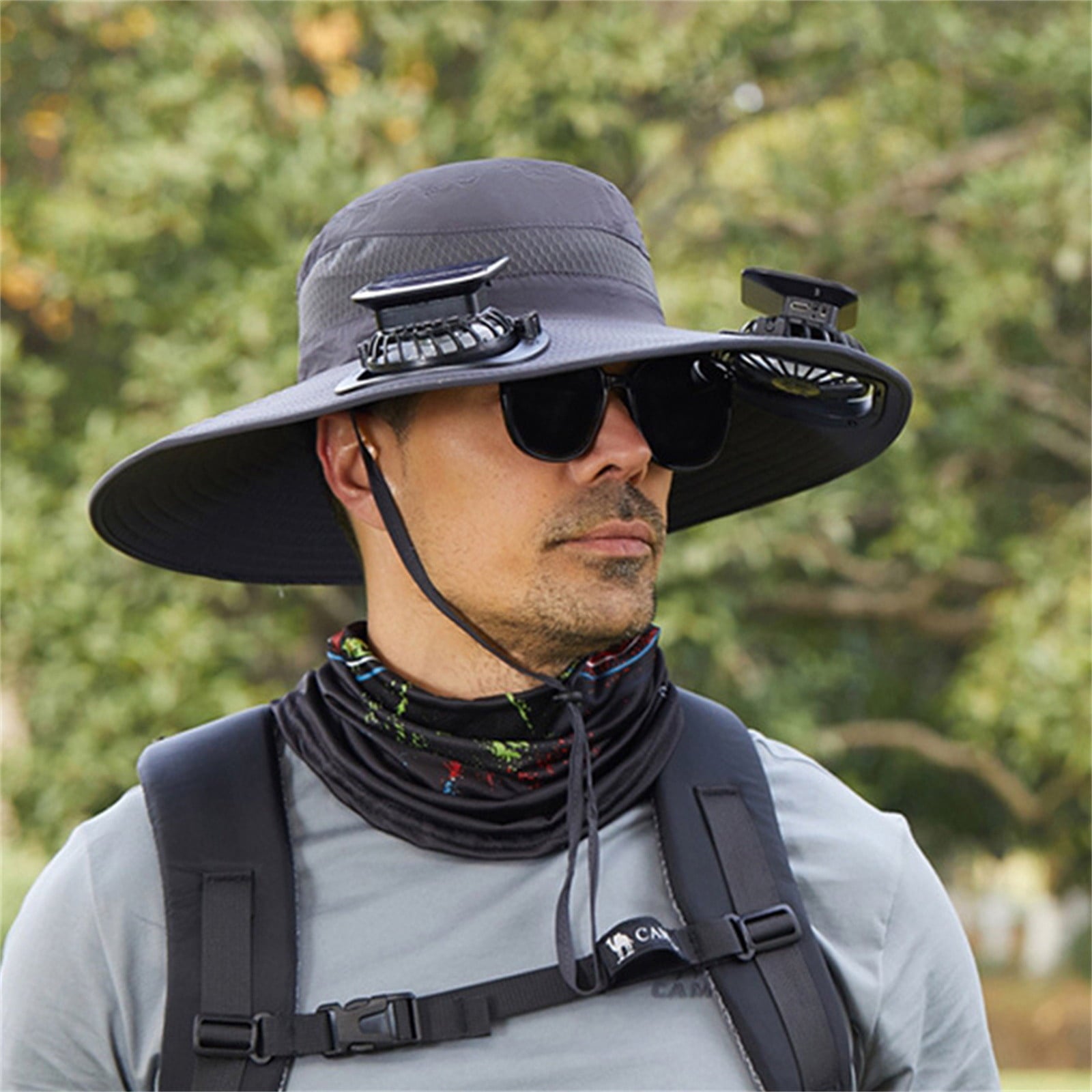 Solar Fan Hat Wide Brim Solar Fan Hat Outdoor Wide Brim Sun Hat with Solar Fan Fishing Hat, Removable & USB Charging Fan A-Dark Gray