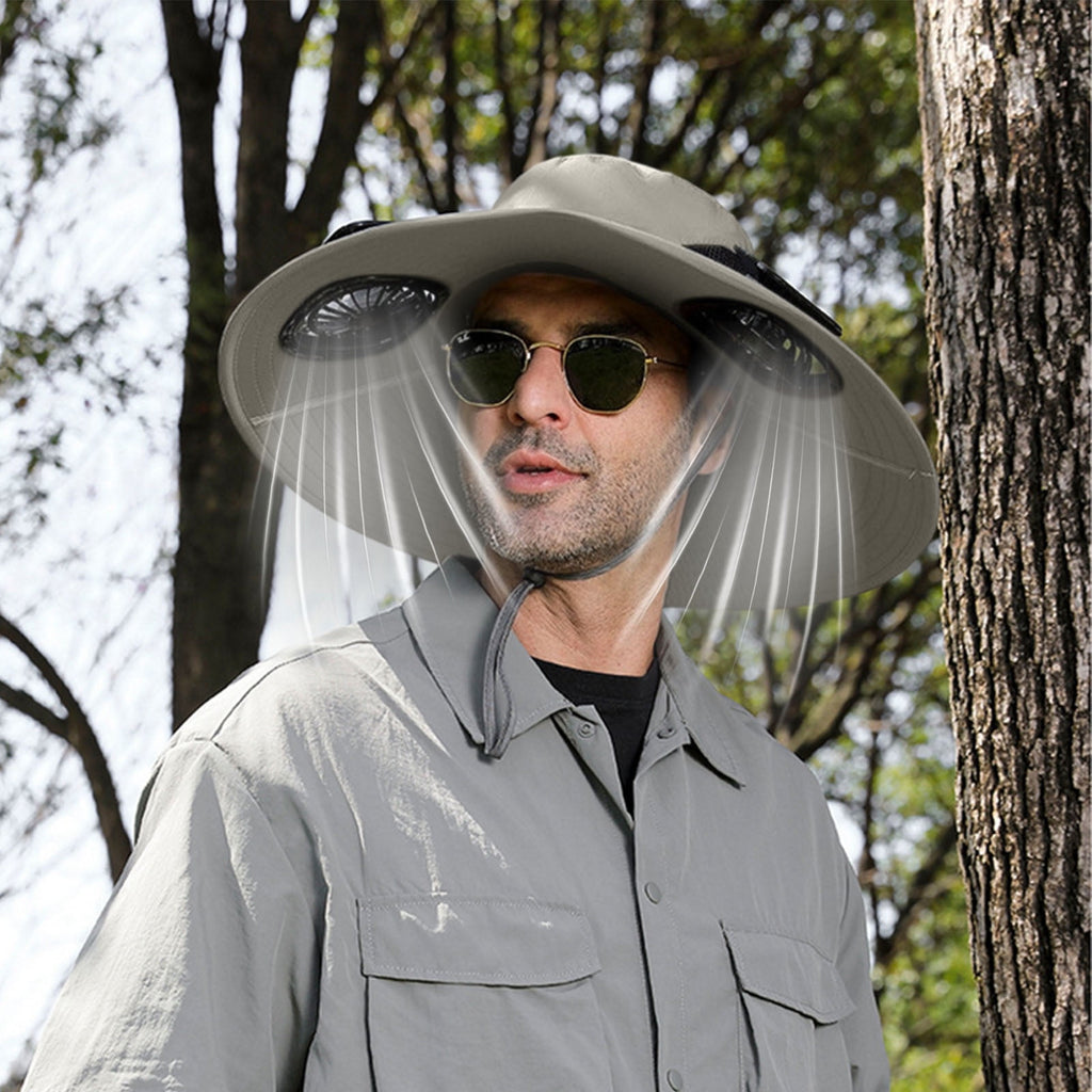 Solar Fan Hat Wide Brim Solar Fan Hat Outdoor Wide Brim Sun Hat with Solar Fan Fishing Hat, Removable & USB Charging Fan B-Gray