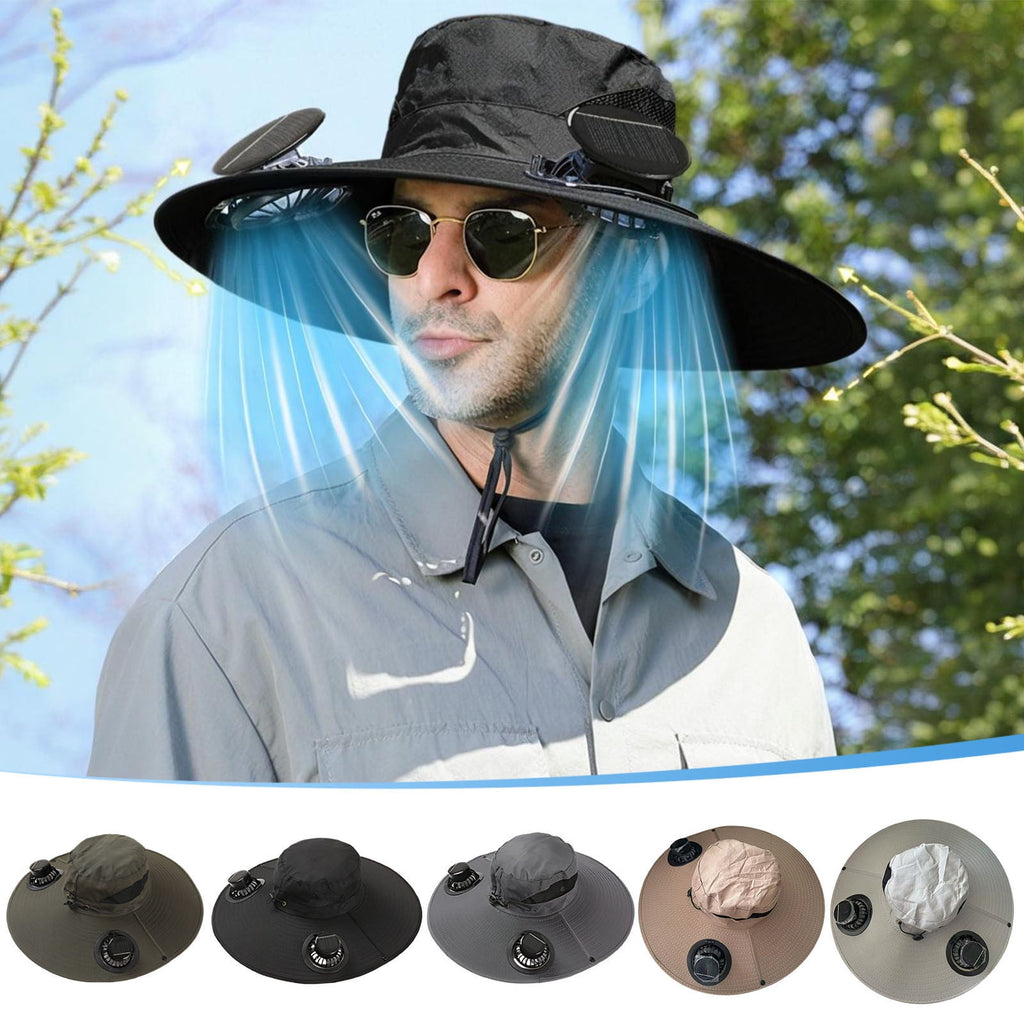 Solar Fan Hat Wide Brim Solar Fan Hat Outdoor Wide Brim Sun Hat with Solar Fan Fishing Hat, Removable & USB Charging Fan C-Gray