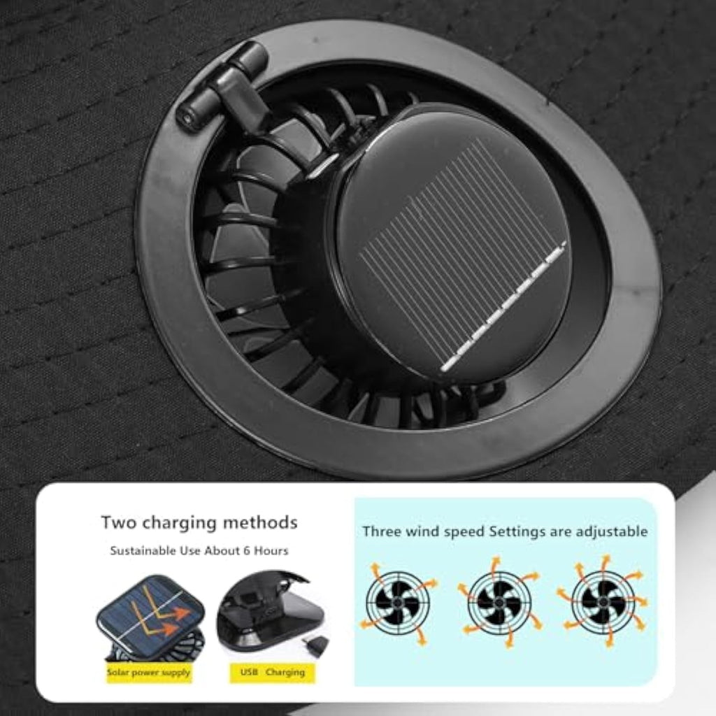Solar Fan Hat Wide Brim Solar Fan Hat Outdoor Wide Brim Sun Hat with Solar Fan Fishing Hat, Removable & USB Charging Fan D-Black