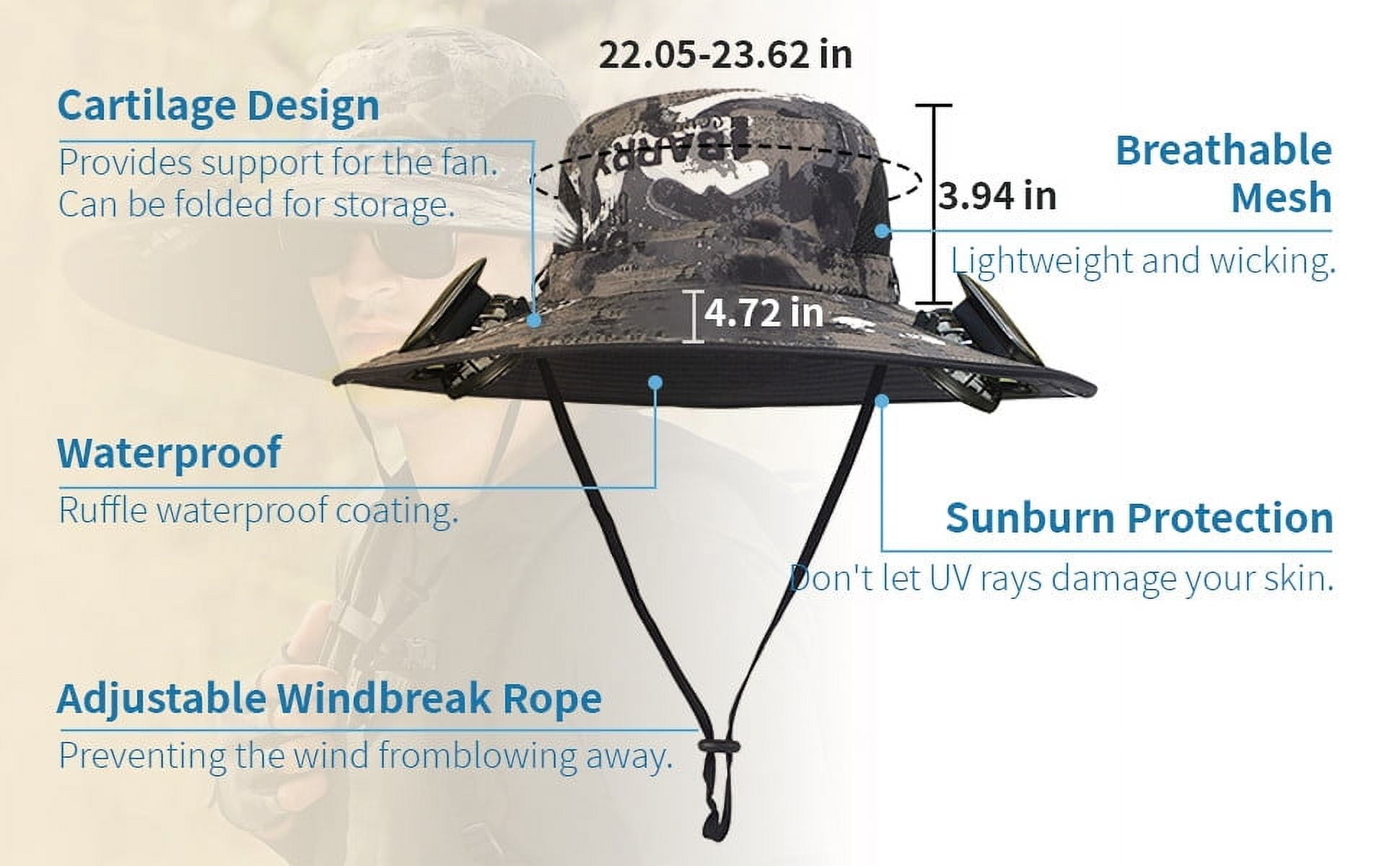 Solar Fan Hat Wide Brim Solar Fan Hat Outdoor Wide Brim Sun Hat with Solar Fan Fishing Hat, Removable & USB Charging Fan D-White