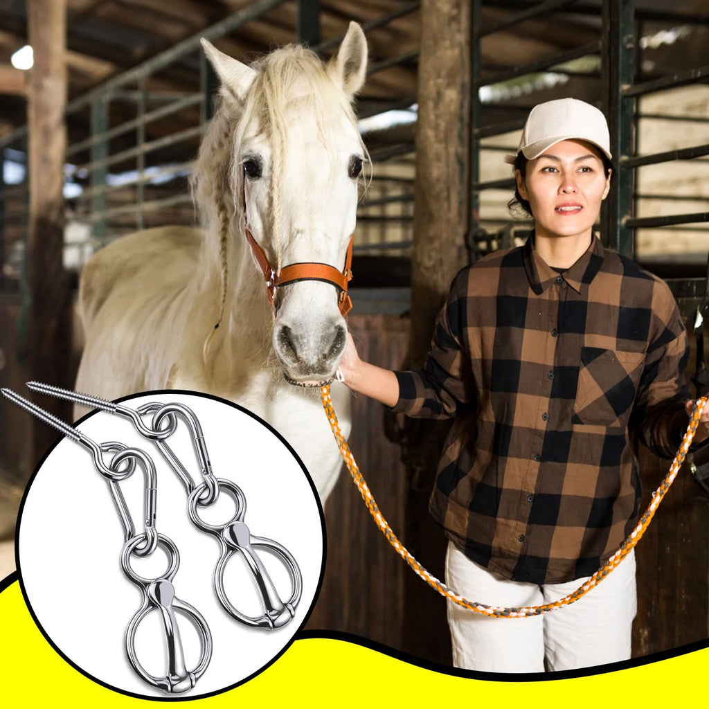 2 Sets Horse Tie Ring, Horse Tack and Supplies Horse Training Equipment Safe Horse Accessories with Eye Bolt, Tie Rings (Silver)