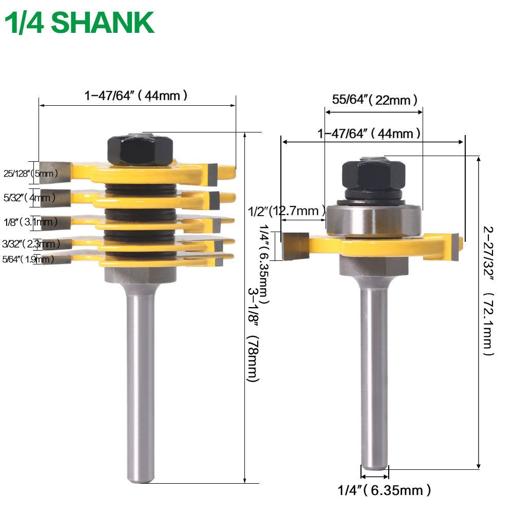 2-pack adjustable slot knife,1/4 Inch Shank Slot Cutter Router Bit Set - 6 Size（12.7mm,5mm,4mm,3.1mm,2.3mm,1.9mm)