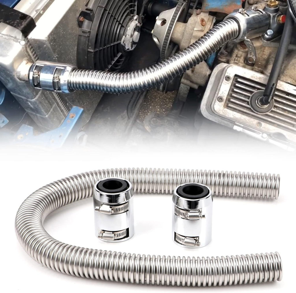36" Stainless Steel Radiator Hose Flexible Universal Water Hoses Adapter Coolant Radiator Hose Kit With Caps（Random color）