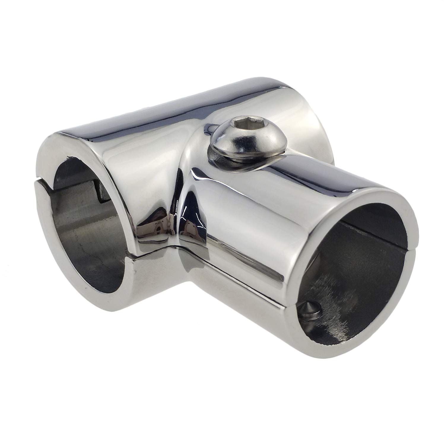 Heavy Duty 316 Boat Hand Rail Fitting- Polished 90 Degree T/Tee Hinged/Split Fitting 1" Tube, Handrail Structural Pipe Fitting