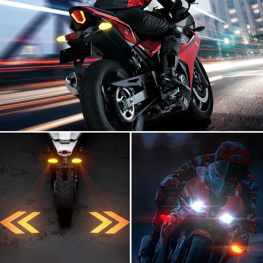 2x Motorcycle LED Turn Signal Projector Lights RGB DRL 27 Modes Arrow