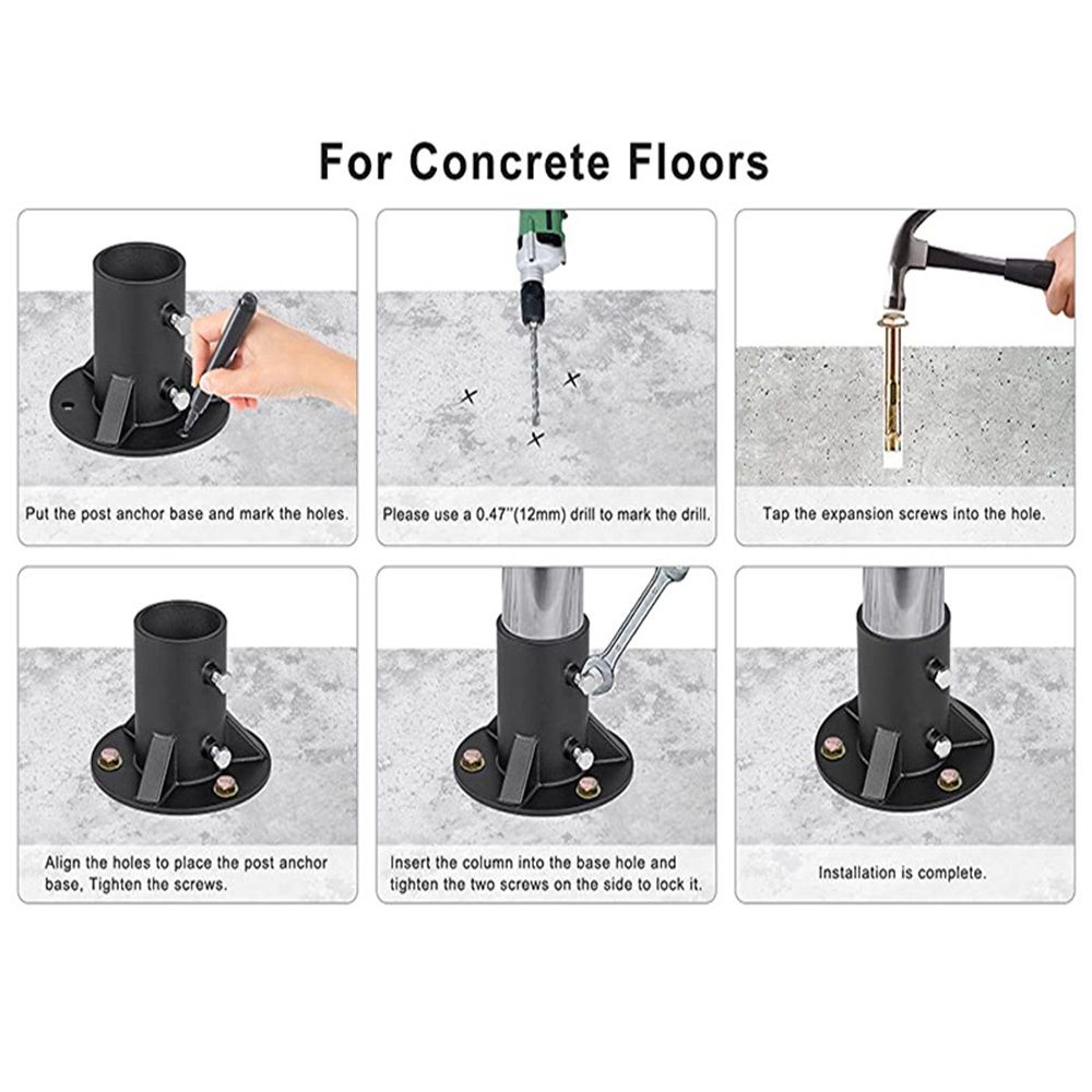 2" Base Flange,Chain Link Fence Pole Floor Flange, Heavy Solid Fence Post Concrete Mount for Holding The Fence/Mailbox/Flag Round Posts, Bolts/Side Screws are Included