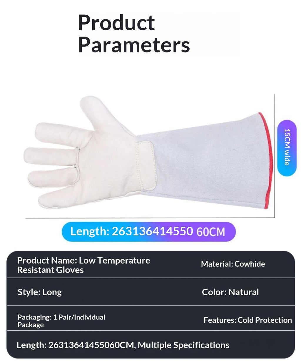 Cryogenic Gloves 40cm Long Mid-arm LN2 Protective Gloves for Liquid Nitrogen/Dry Ice/Cold Storage