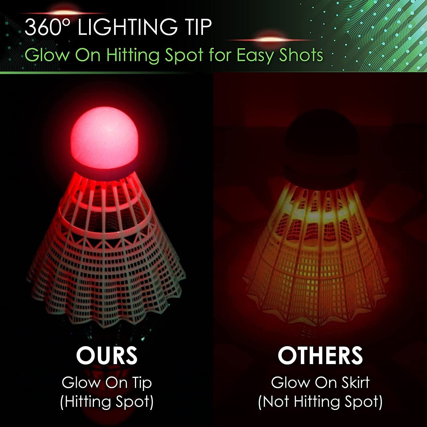 Badminton  10pcs - Lighting Glow in The Dark Night，Badminton Shuttlecocks, Indoor Outdoor Sport Ball Training Exercise Gym Fitness Game，Two types of lights, green light and red light