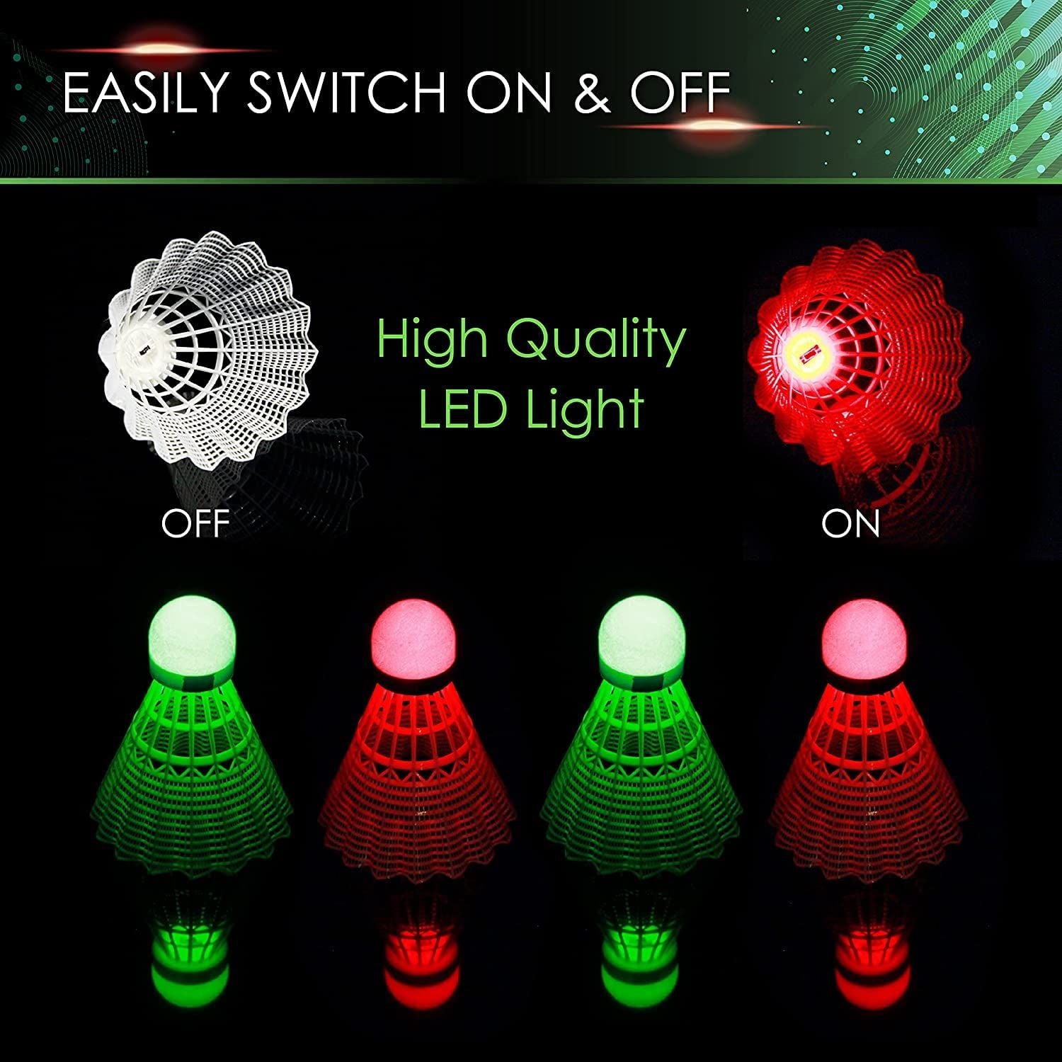 Badminton  10pcs - Lighting Glow in The Dark Night，Badminton Shuttlecocks, Indoor Outdoor Sport Ball Training Exercise Gym Fitness Game，Two types of lights, green light and red light
