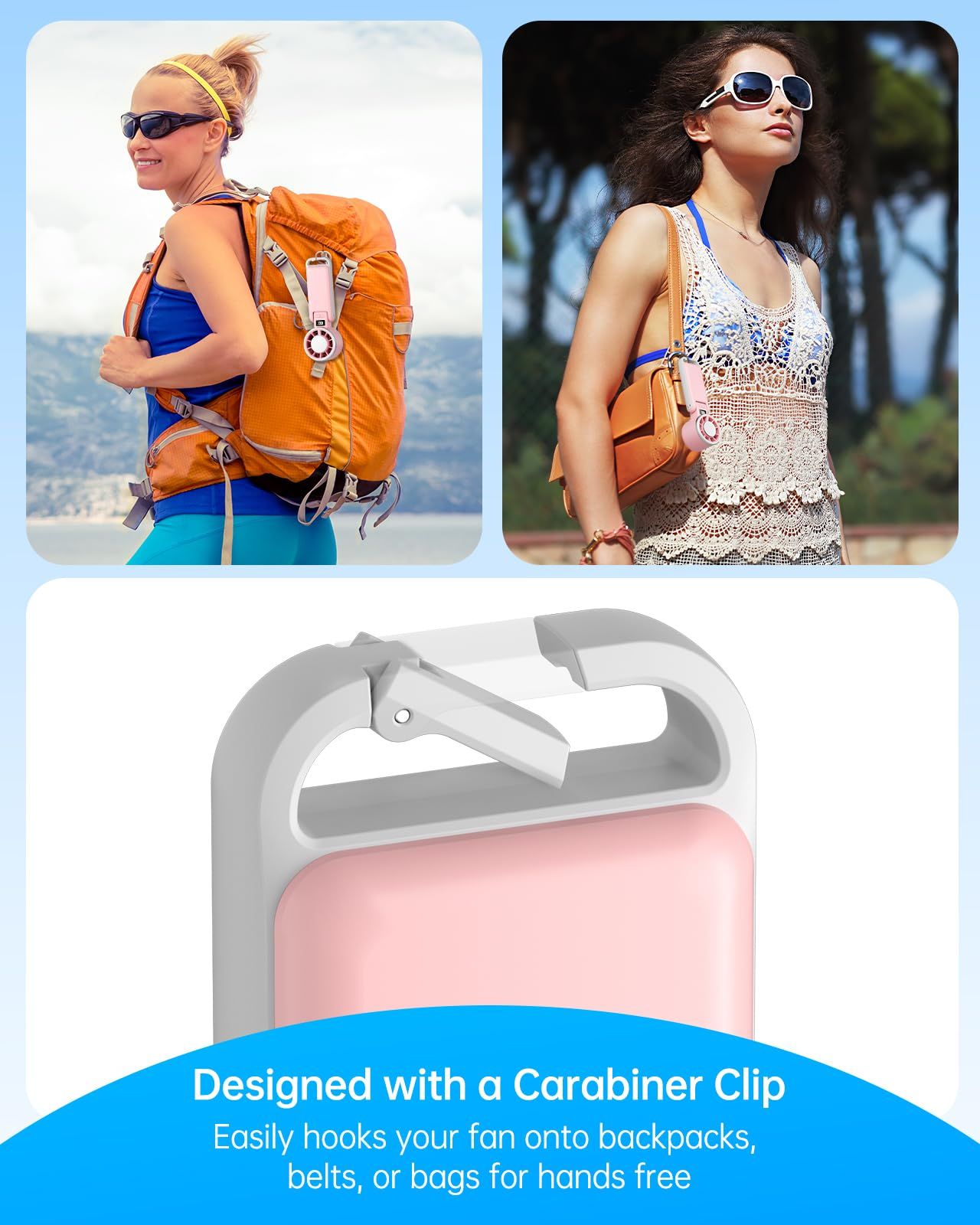 Portable Handheld Turbo Fan with Ice Cooling, 5 Speed Battery Rechargeable Foldable 2in 1 Mini Fan,Desk Fan, Quiet Personal Fans for Outdoor, Travel, Camping, Hiking, Working pink （16.8*5.3*4.7cm)