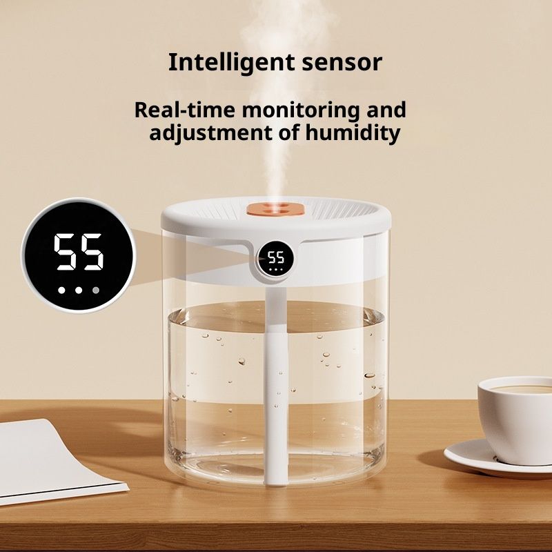 2L Smart Humidifiers for Bedroom, Rechargeable Top Fill Humidifier with Night Light, Cool Mist Humidifier for Office Home Plant and Baby, Quiet, (Beige)