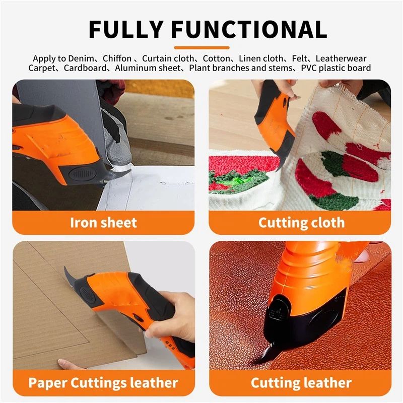 Super Scissors, Cardboard Cutter，Electric Box Cutter,Ultimate Cutting Tool for Home& Craft,Cordless Electric Scissors 2 Blades Included，Cutting Fabric, Cardboard & Plastic（Orange Color，22cm long）