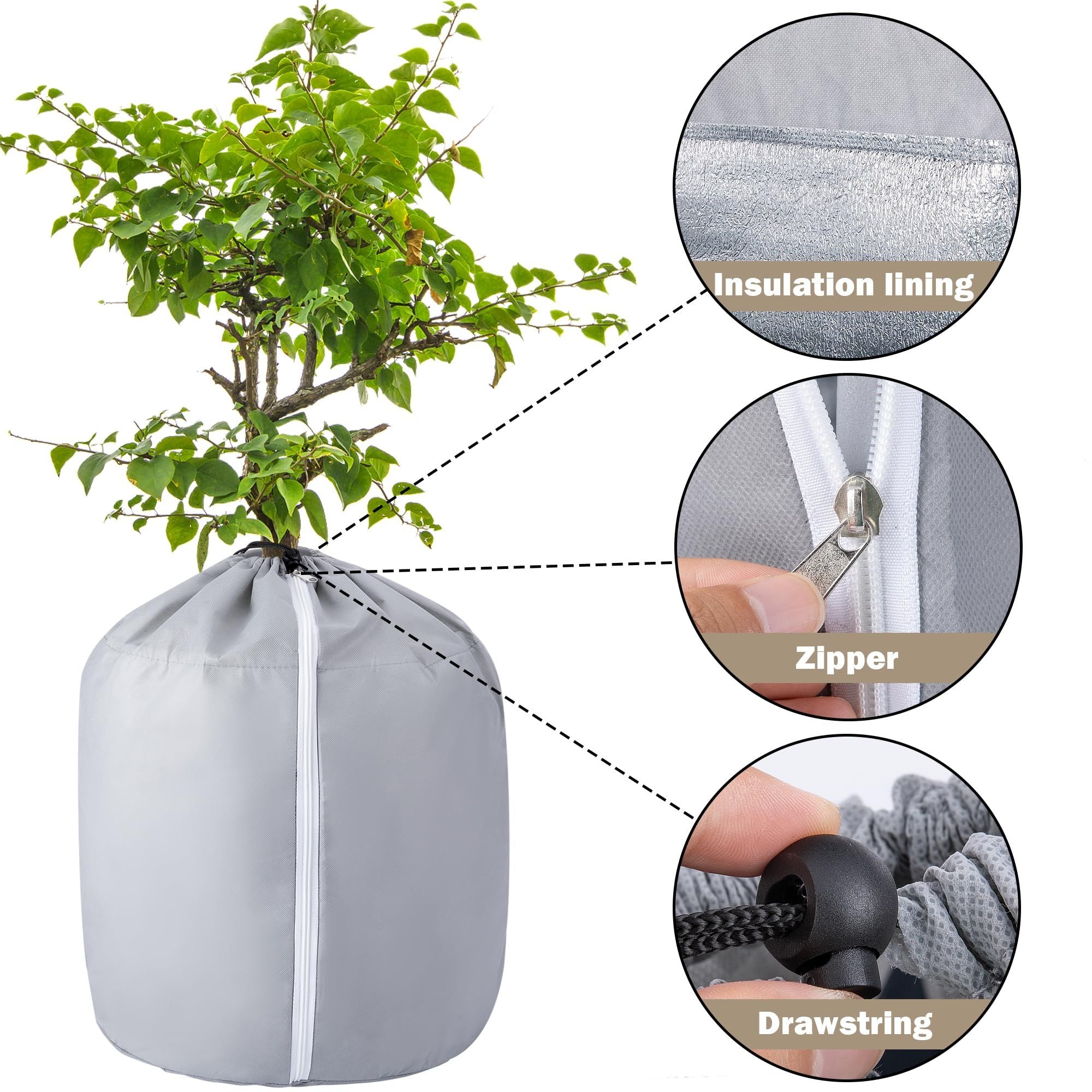 2-Pack Plant Pot Covers for Winter Freeze Protection - Frost Protection Cover for Outdoor Plants & Shrubs (grey)
