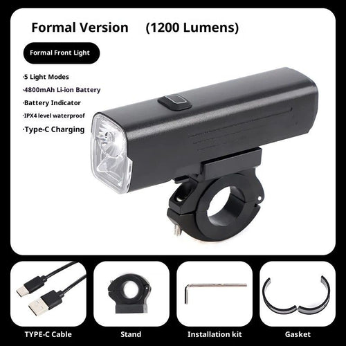 1200 Lumens Bike Light for Night Riding, USB-C Rechargeable Bike Headlight, Aluminium Alloy Waterproof Bike Front Light,LED Bike Light