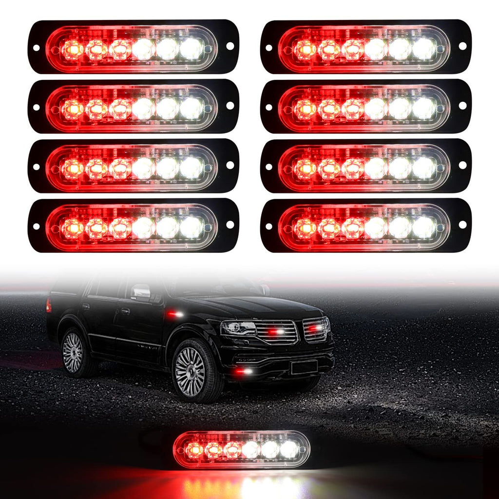 8x LED Emergency Strobe Warning Lights Red White Surface Mount Car Truck