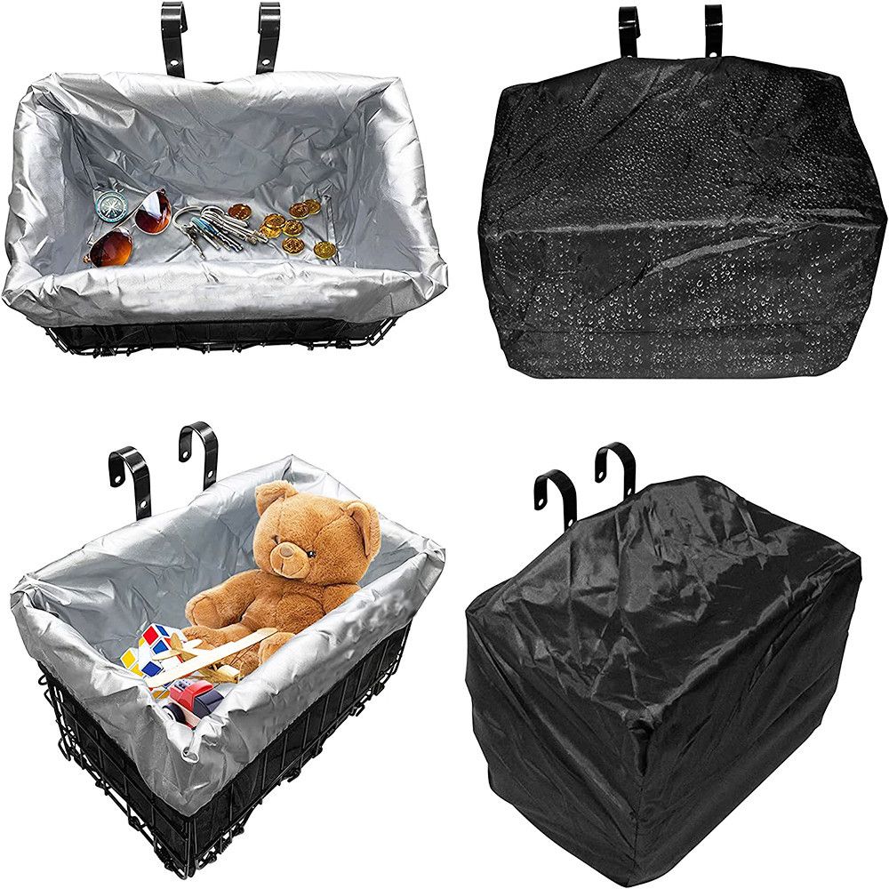 Wiel Bike Basket with Liner Rainproof Cover, Folding Bicycle Basket Easy Install to Front Handlebar or Rear Rack for Commuter Grocery Shopping Picnic