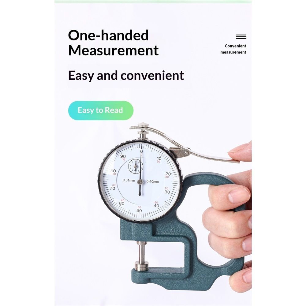 Dial Thickness Gauge, 0-10mm x 30mm / 1.18-inch Flat Head Thickness, Precision Round Dial, Indicator, Measuring Tool for Paper Leather Cloth Paper, Film, Wire 1 Pcss