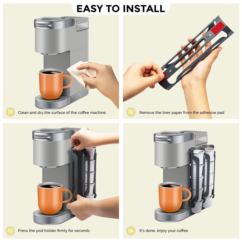 K Cup Holder : Coffee Pod Holder for Counter Small Space - cup holder for Wall Mount (4, Black) Coffee Pod Holder Side Mount Cup Pods Organizer compatible