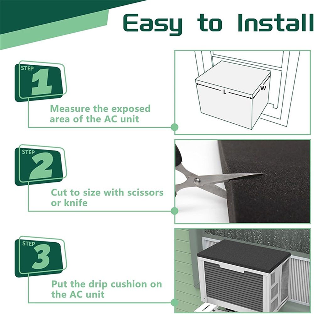 12" x 17" x 3/4" Air Conditioner Drip Cushion Black & Removable AC Rain Cover with Magnetic Pad for Window AC Units,Stops The Noise from Raining 2pcs