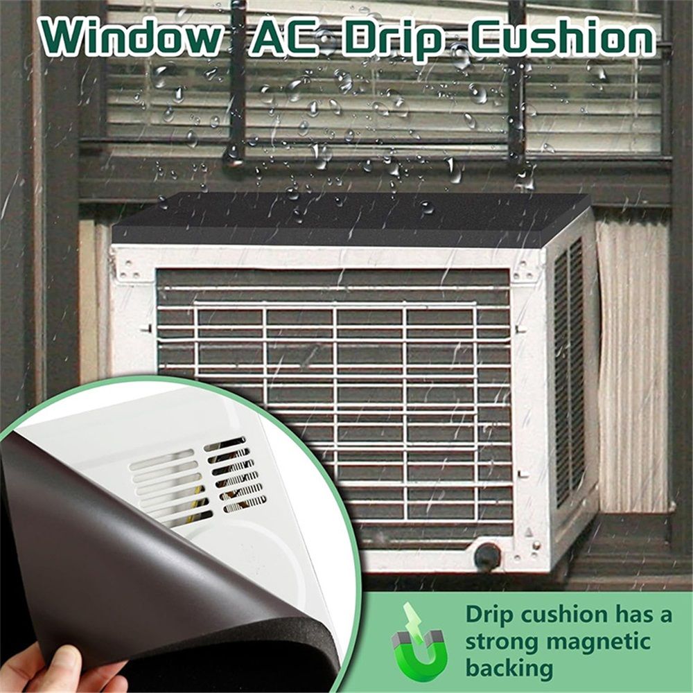 12" x 17" x 3/4" Air Conditioner Drip Cushion Black & Removable AC Rain Cover with Magnetic Pad for Window AC Units,Stops The Noise from Raining 2pcs