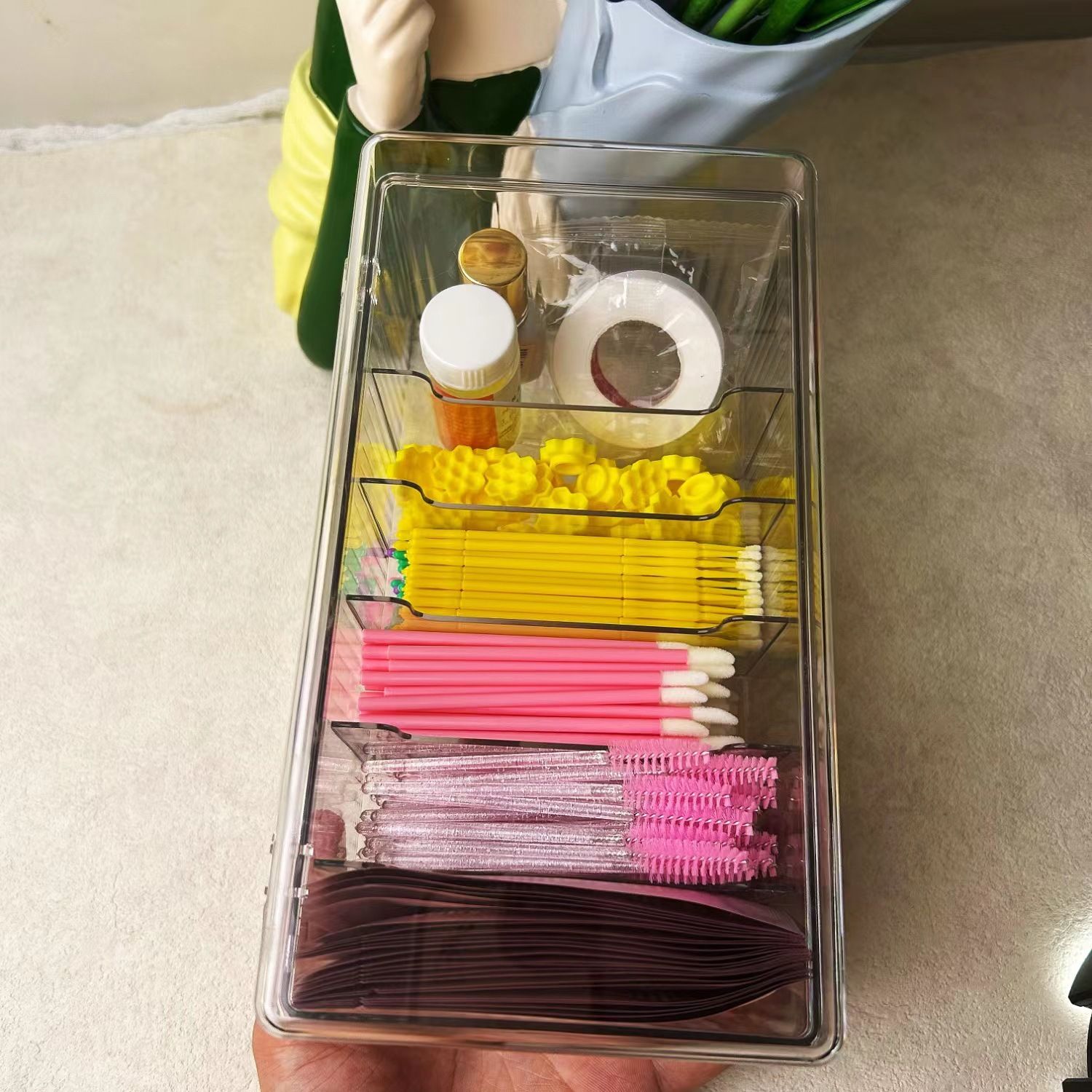 Lash Extension Organizers and Storage, Lash Extension Supplies Organizer, Lash Cart Organizer, Acrylic Large Capacity Eyelash Extension Supplies Storage Box, Lashes Supplies Container（oniy box）