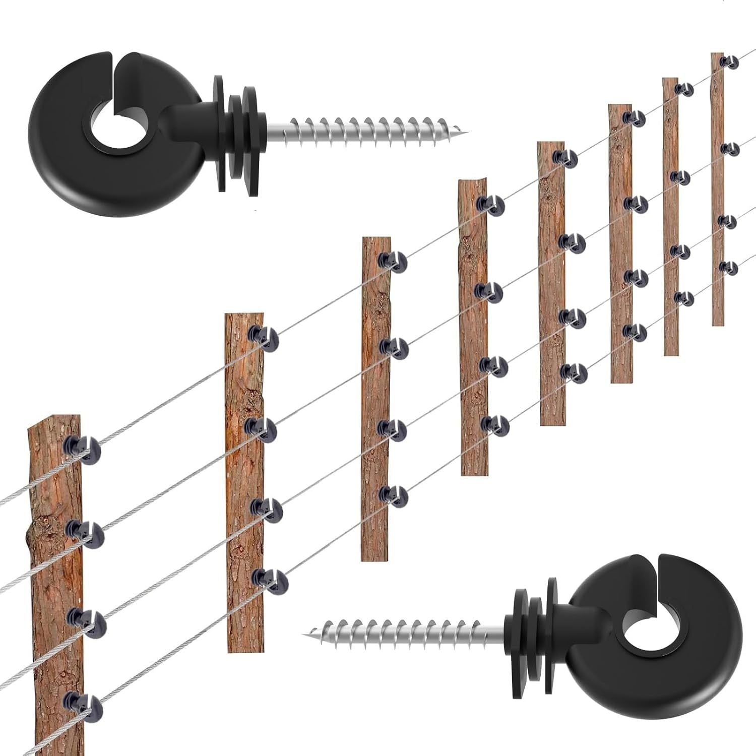 50 Pcs Black Electric Fence Insulator Screw-in Insulator Fence Ring Post Wood Post Insulator and 1 Pc Free Insulator Socket Tool (Grid System Accessories for Animal Husbandry Electronic)