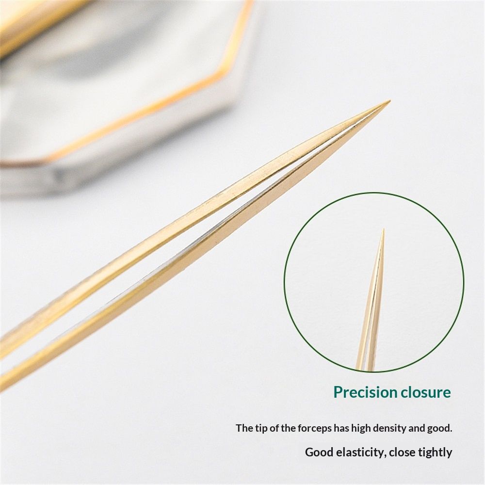 6 pack Lash Tweezers for Eyelash Extension, Professional Lash Extension Tweezer Set, High Precision Eyelash Tweezers for Volume Eyelash Extensions (Gold, 6 PCS Set)