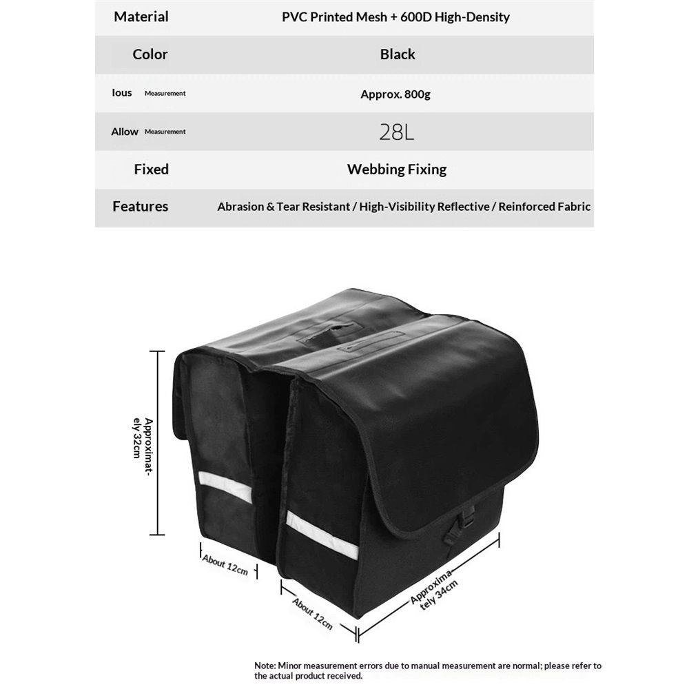 Rear Rack Bag, 28 L Large Capacity Water-repellent Bicycle Saddle Bags, Sturdy and Wearable Bicycle Trunk Bag with Reflective Trim for Grocery Shopping Commuter Long Cycling Trip