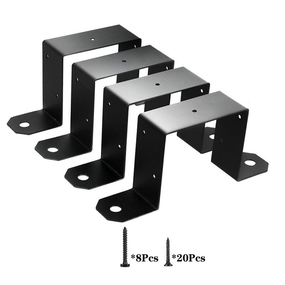 4Pcs Black Strap Heavy Duty Wood Deck Fence Tie for 4"x4" Post U-Shaped Pipe Clamp Bracket Gazebo Mounting Brackets