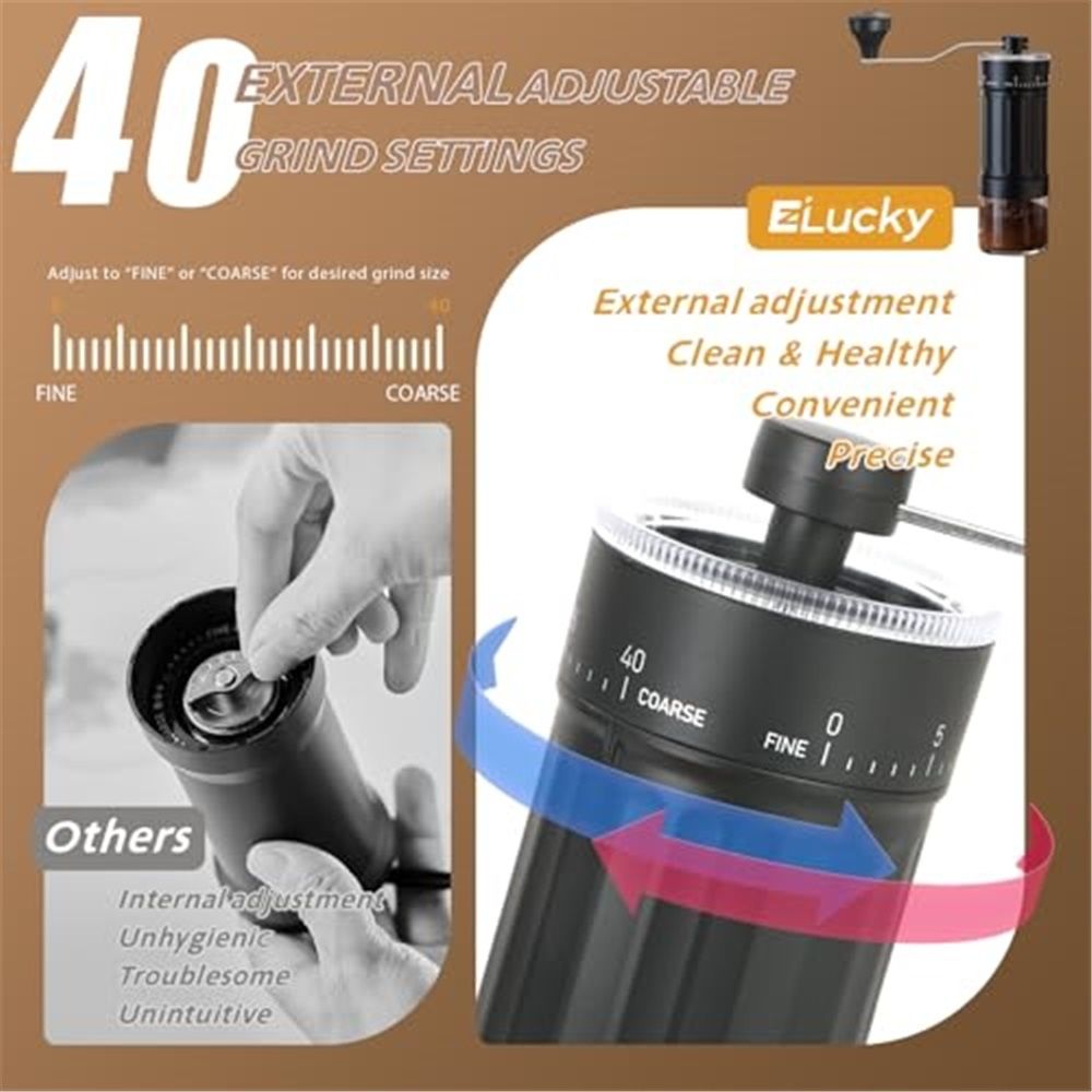 Mini Manual Coffee Grinder with 40 Adjustable Settings, Portable Hand Coffee Bean Mill with 25g Capacity, Conical Burr Coffee Grinder with Crank for Travel, Camping, Office, Espresso, Pour Over, etc