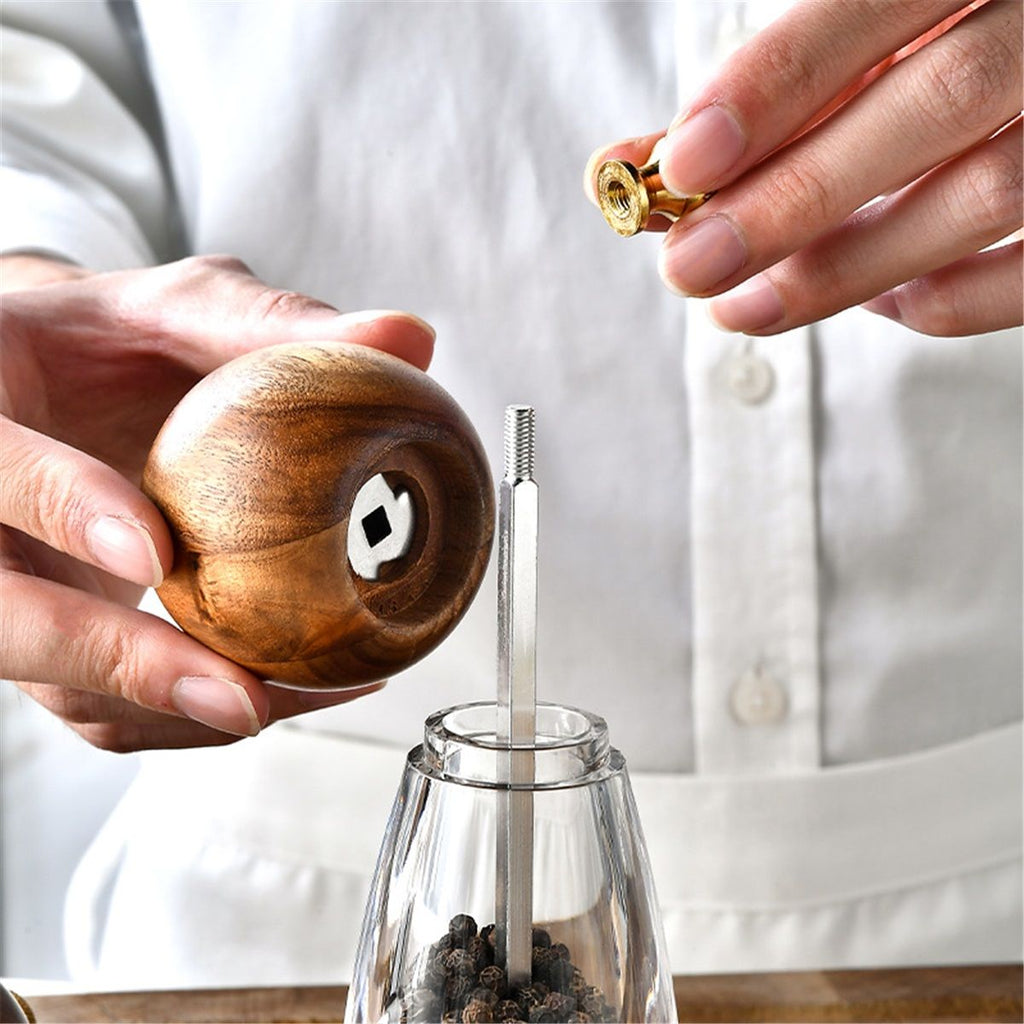 Pepper Mill Manual Salt and Pepper Grinder Set, Classic Transparent Pepper Grinder Salt Mills 2pcs 8in，Solid Wood Hand Shaker Rotor Pepper Salt Grinder Ceramic Core Adjustable Coarseness Spices