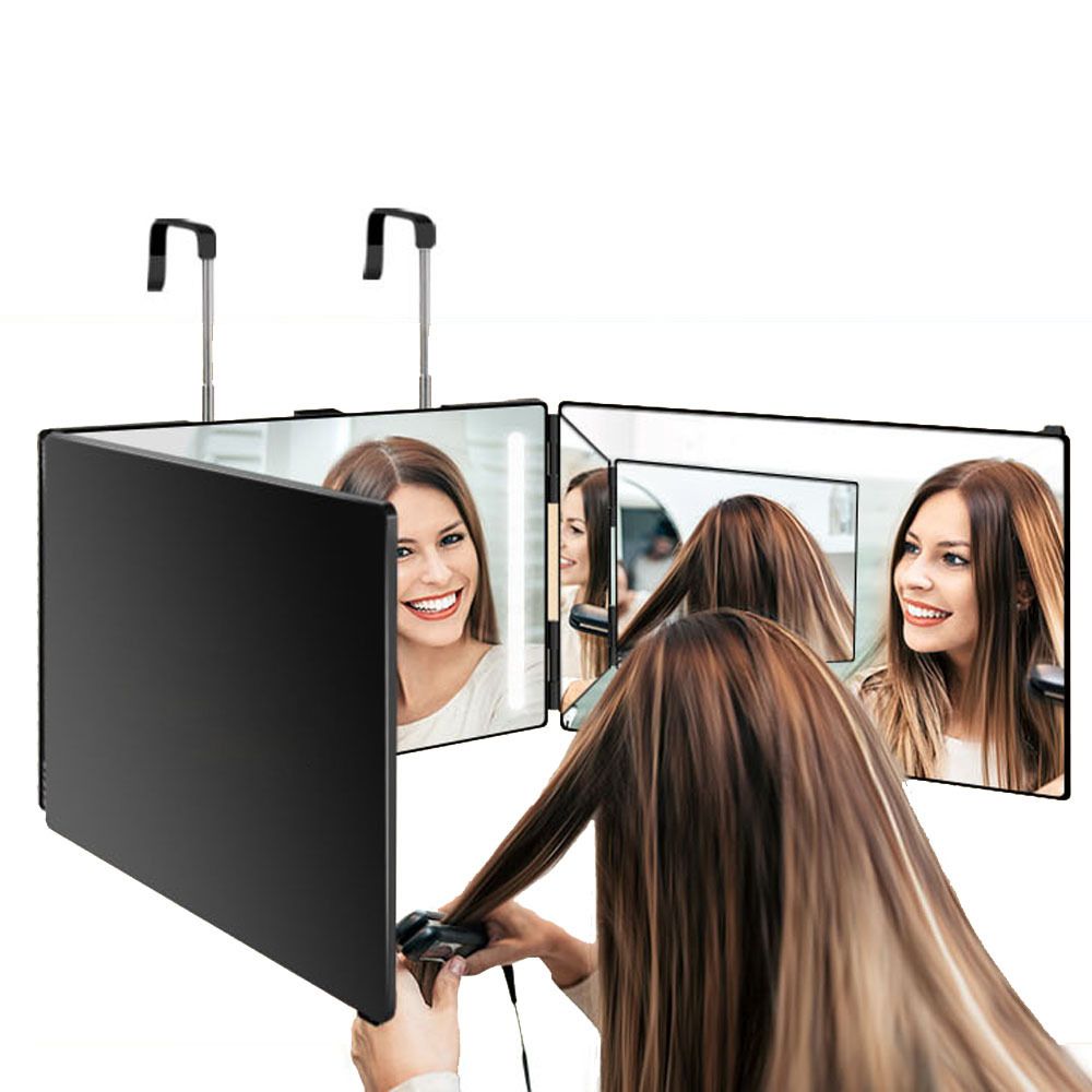Self-Cut System 3 Way Mirror with LED Lights – Trifold Self Cut Barber Mirror for Men and Women, 360 View for Easy Haircuts, Travel Friendly - Three Way Design for Grooming and Styling